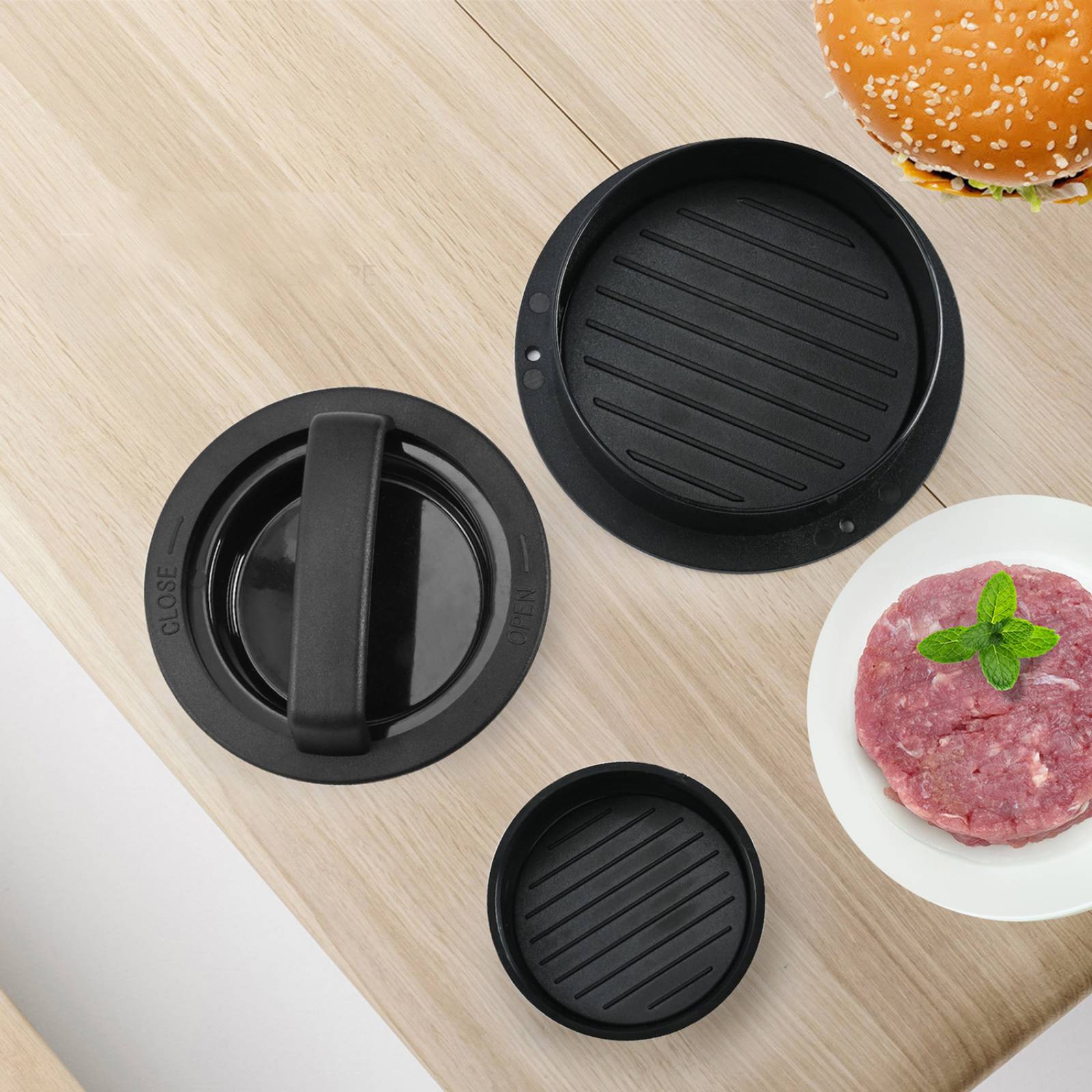 Prensa para Hamburguesas Hiperware 3 en 1 Antiadherente Color Negro