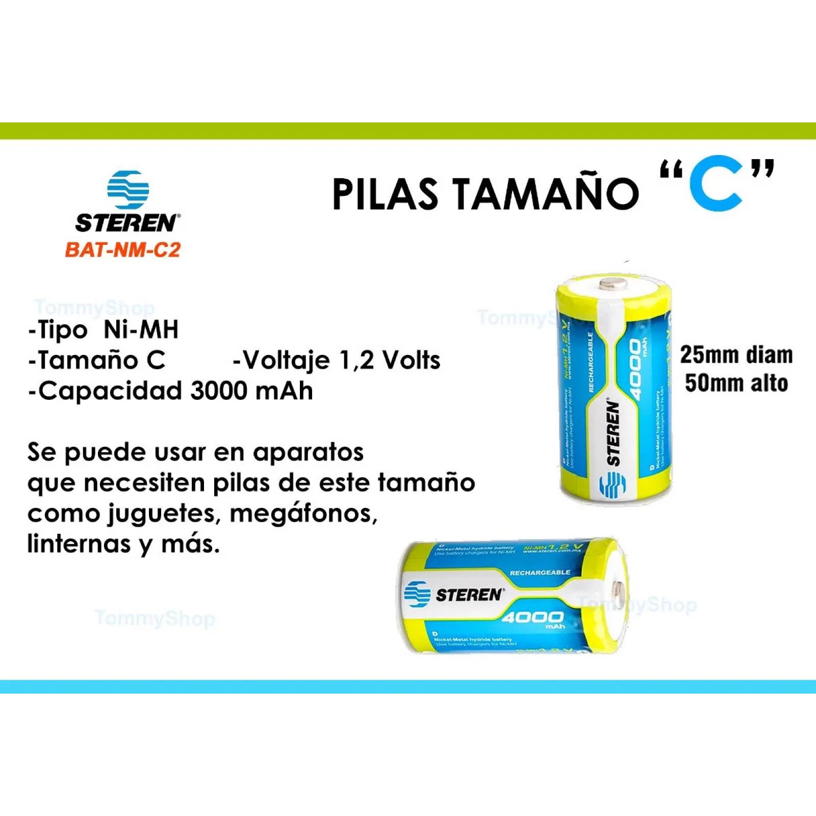 Cargador + 2 Pilas Recargables Tamaño D + 2 Tipo C Ni-mh