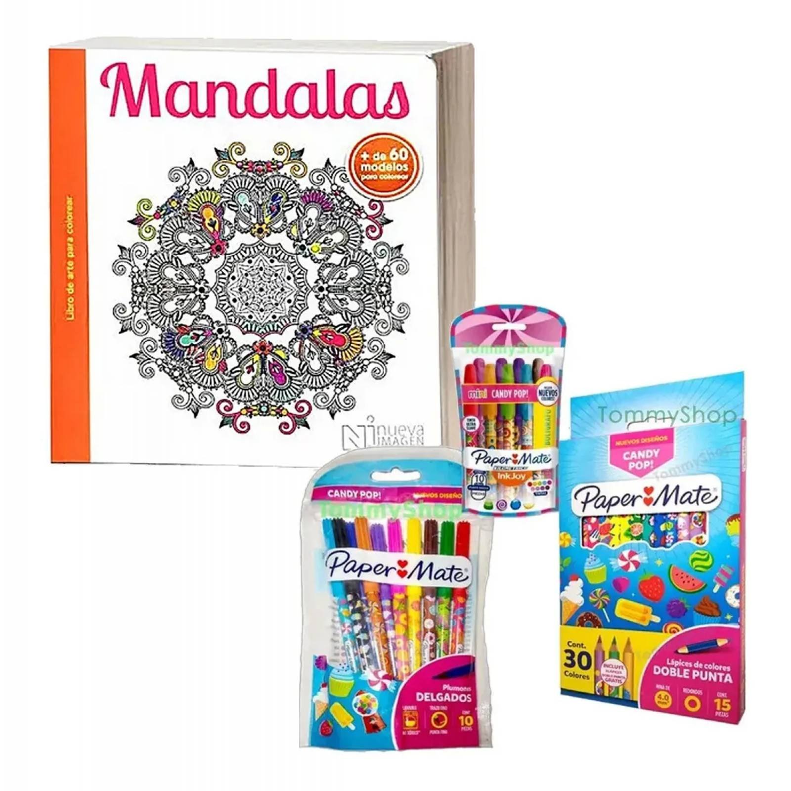 Libro Mandalas 60 Mosaicos + Colores + Plumones + Plumas Bol