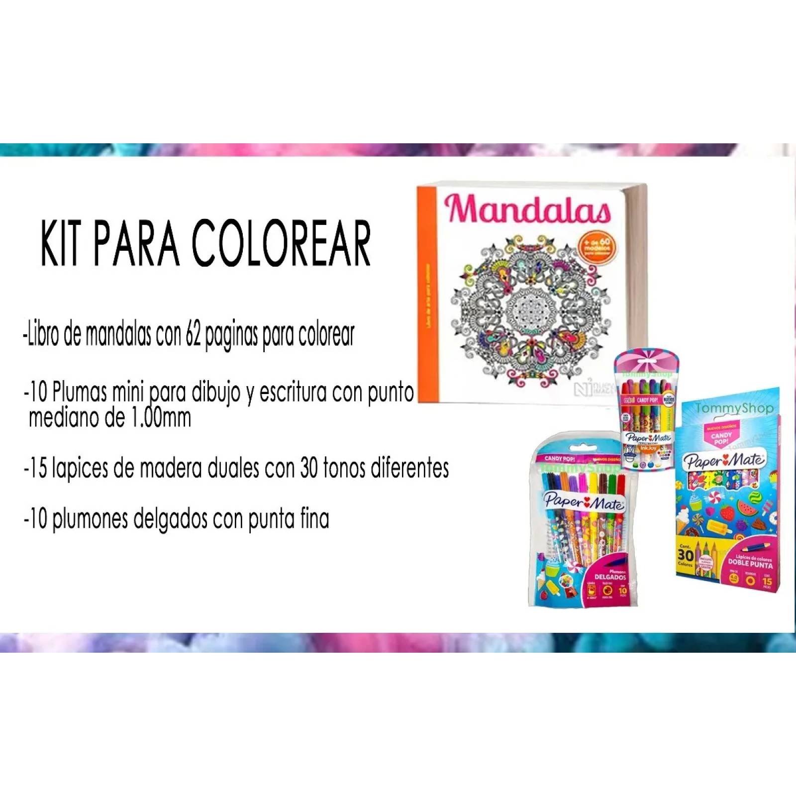 Libro Mandalas 60 Mosaicos + Colores + Plumones + Plumas Bol