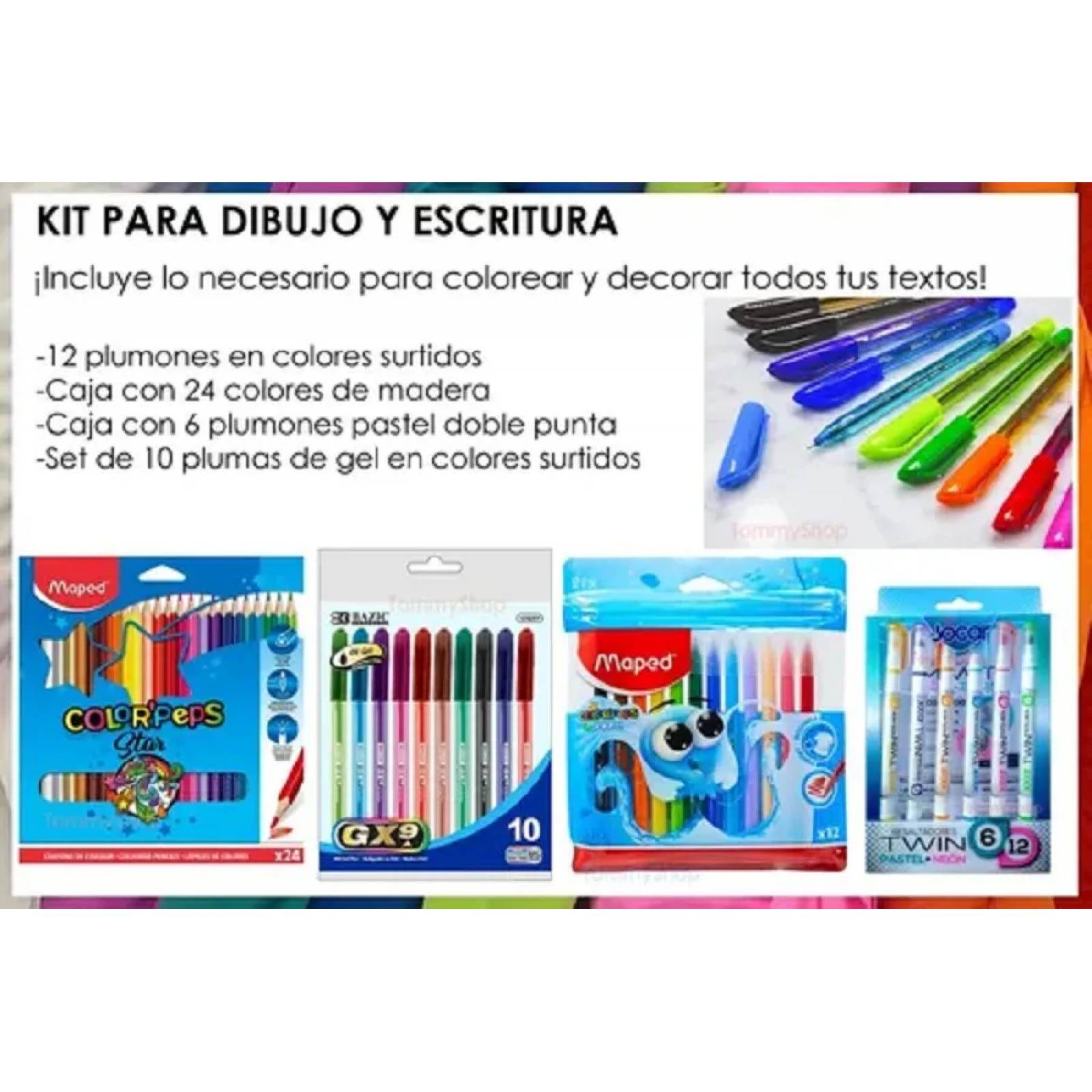 Kit De Dibujo 24 Colores + Plumas De Gel + Plumones Pastel