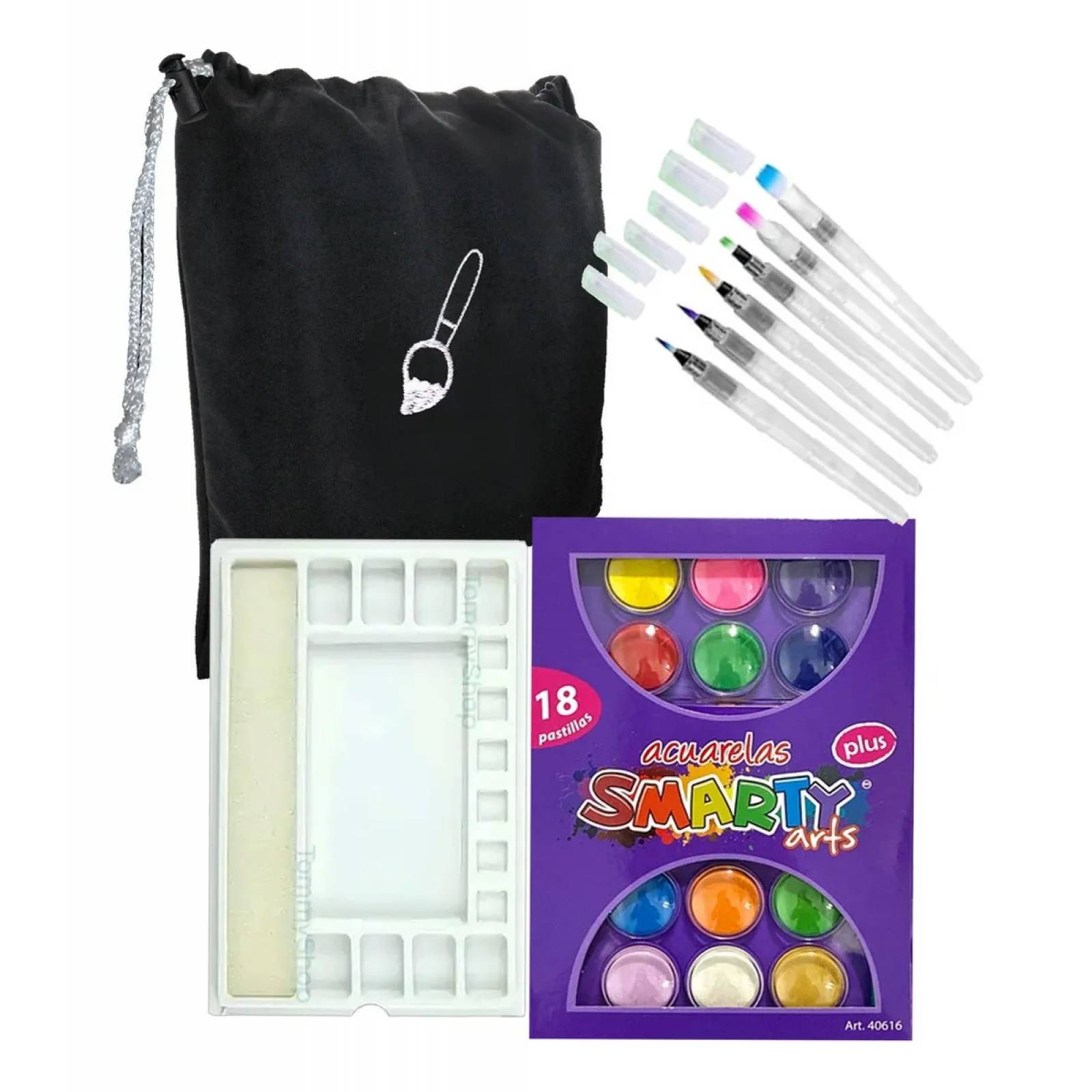 Estuche Acuarelas + Pinceles Deposito + Godete Tapa + Regalo