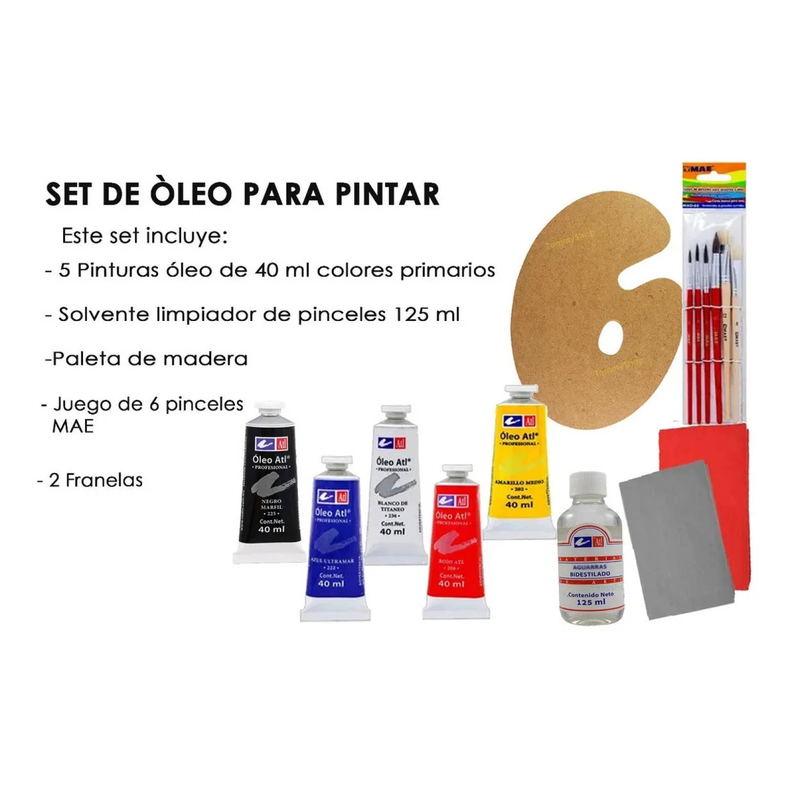 Regalo + Pintura Oleo Atl 5 Colores Primarios Pinceles Palet