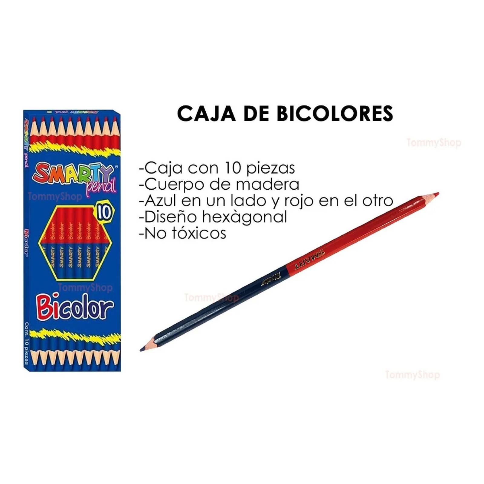 Colores Bicolor Rojo Azul Madera Caja C 10 Lapices Bicolores