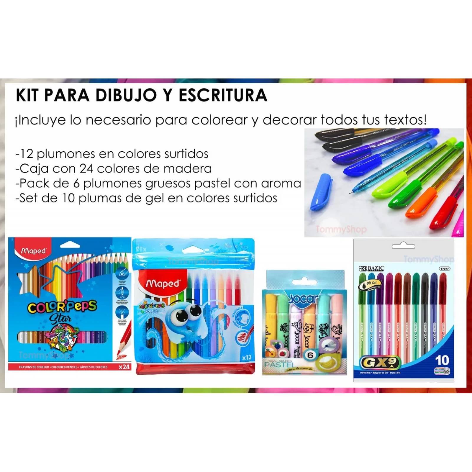 10 Plumas De Gel + Plumones Pastel Marcadores + 24 Colores