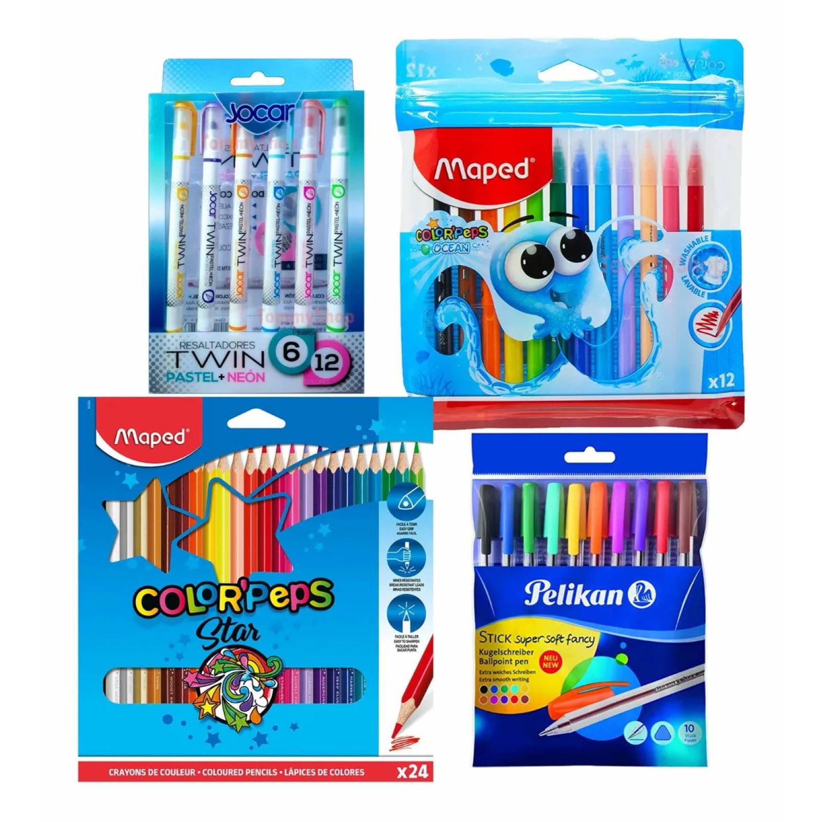 Colores Maped + Plumones Pastel Y De Dibujo + Plumas Semigel