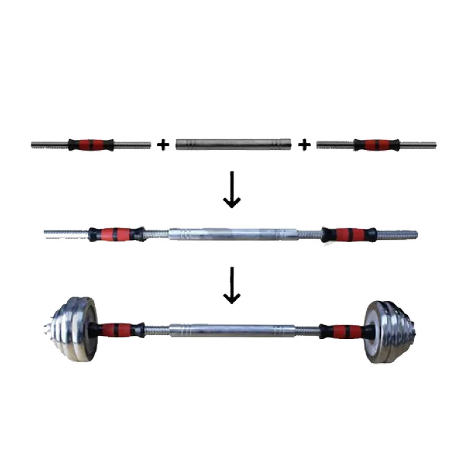 Pesas Mancuernas Cromadas Kit 30kg Con Estuche Y Uni Barra 