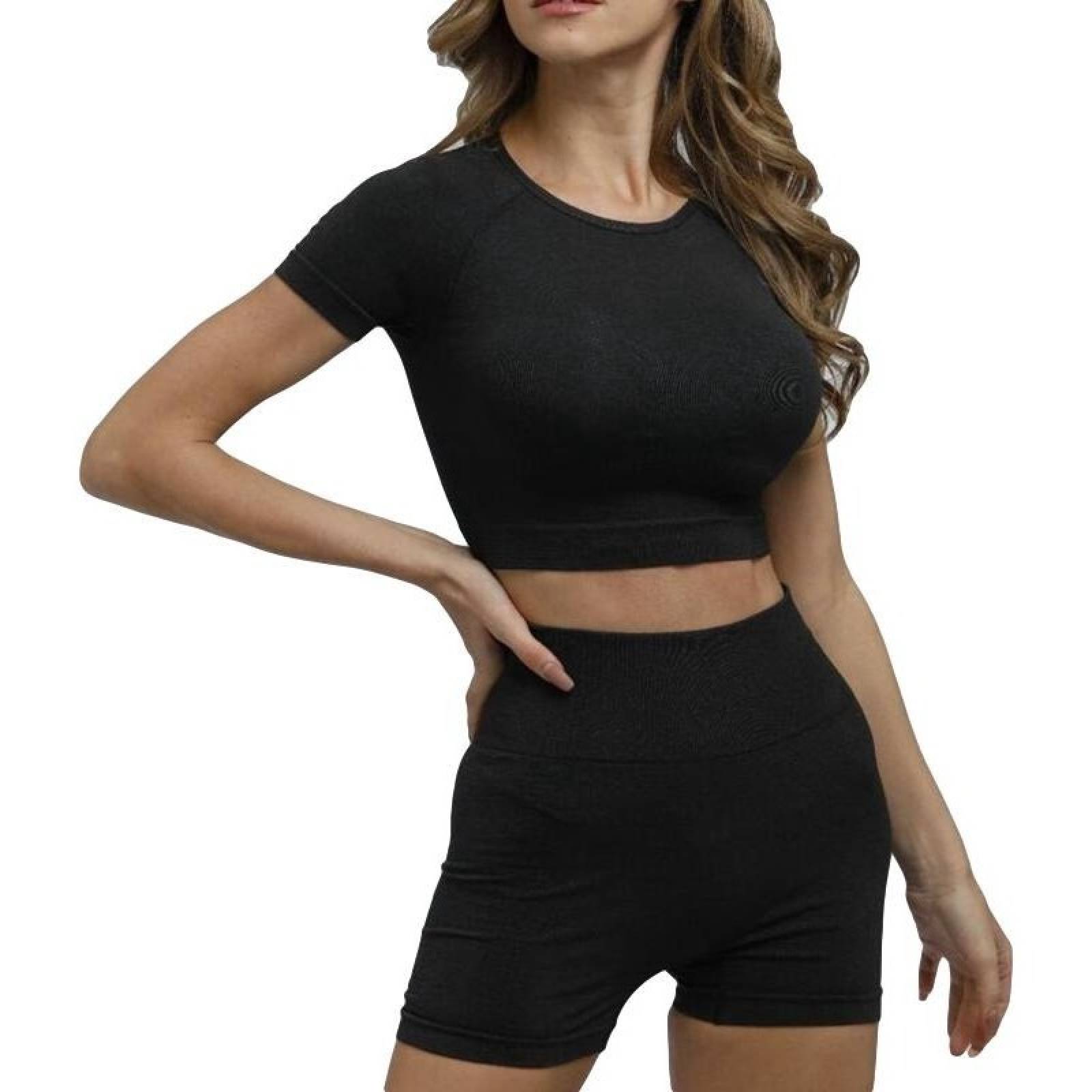 Set Lycras Top Mcorta Ropa Deportiva Fitness Conjunto Shirt