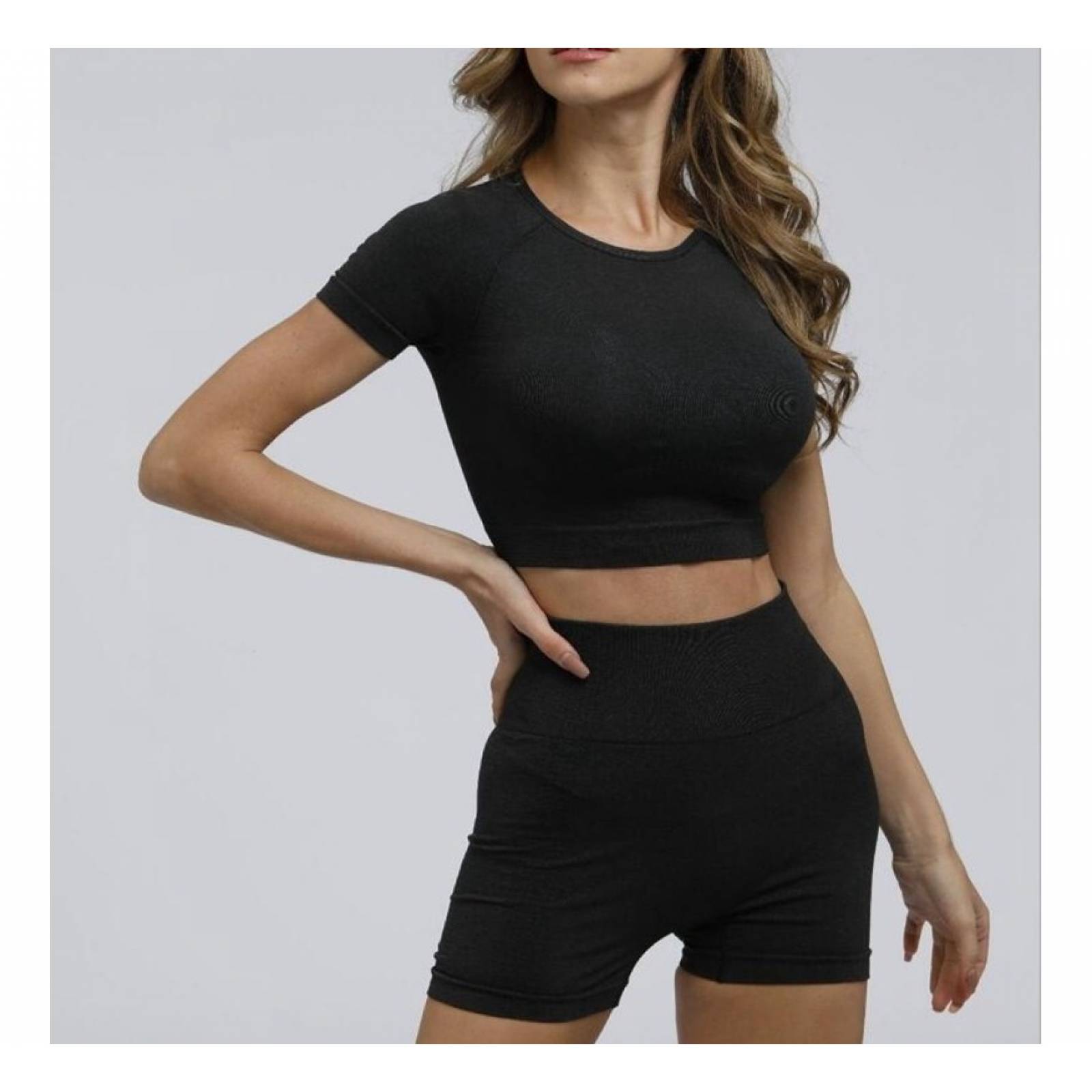 Set Lycras Top Mcorta Ropa Deportiva Fitness Conjunto Shirt