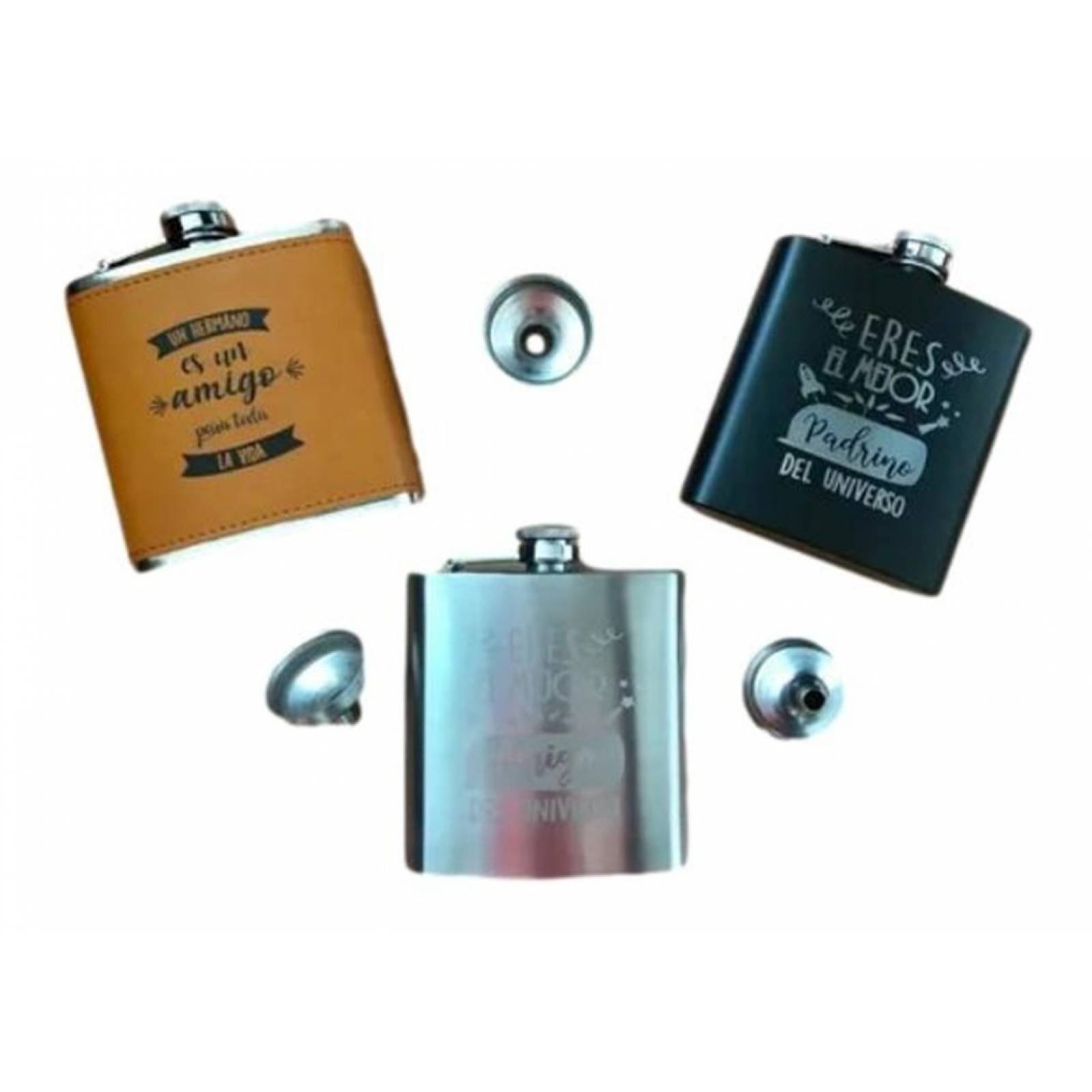 Licorera Ánfora 8oz Acero Inoxidable Negra Y Vinipiel Café