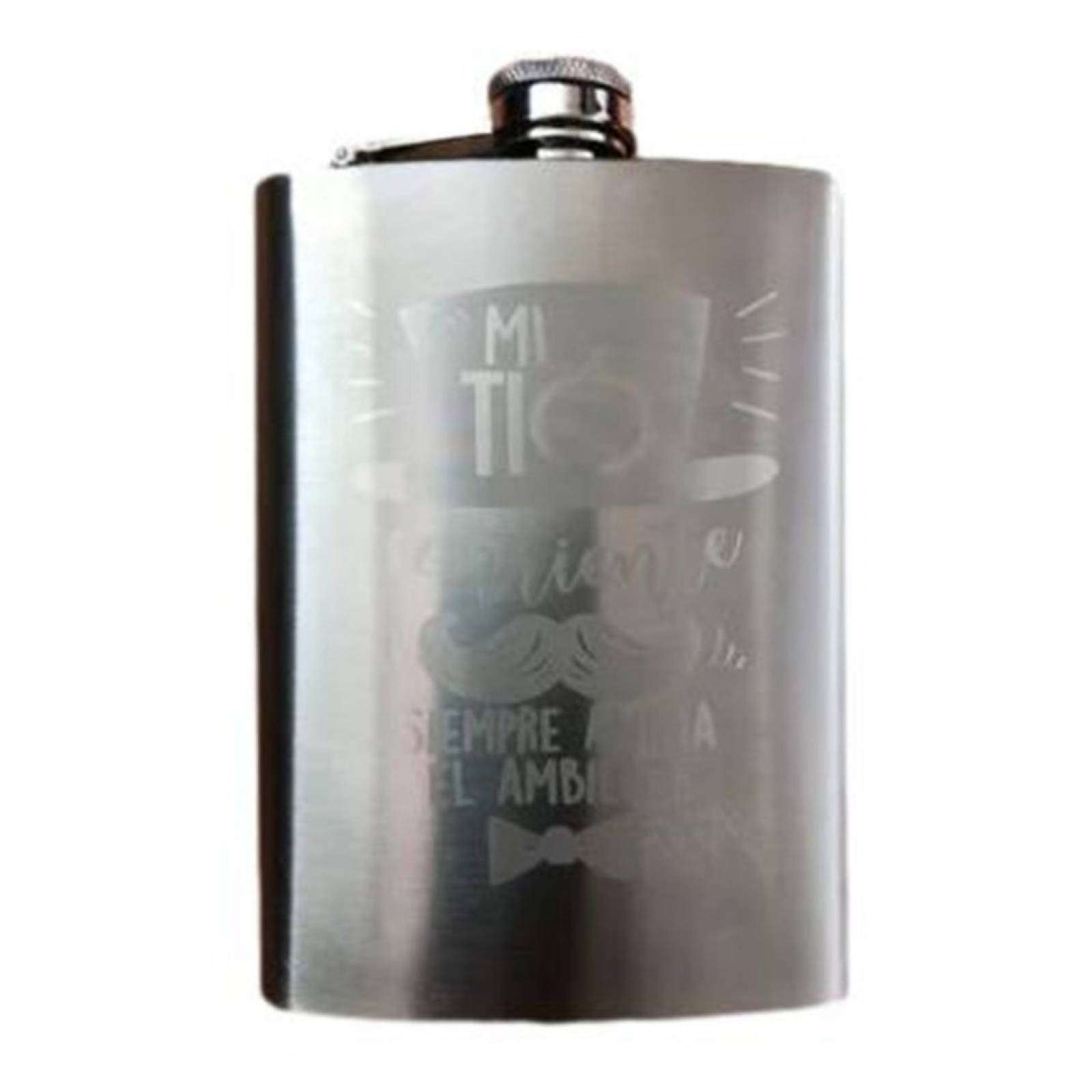 Licorera Ánfora 8oz Acero Inoxidable Negra Y Vinipiel Café