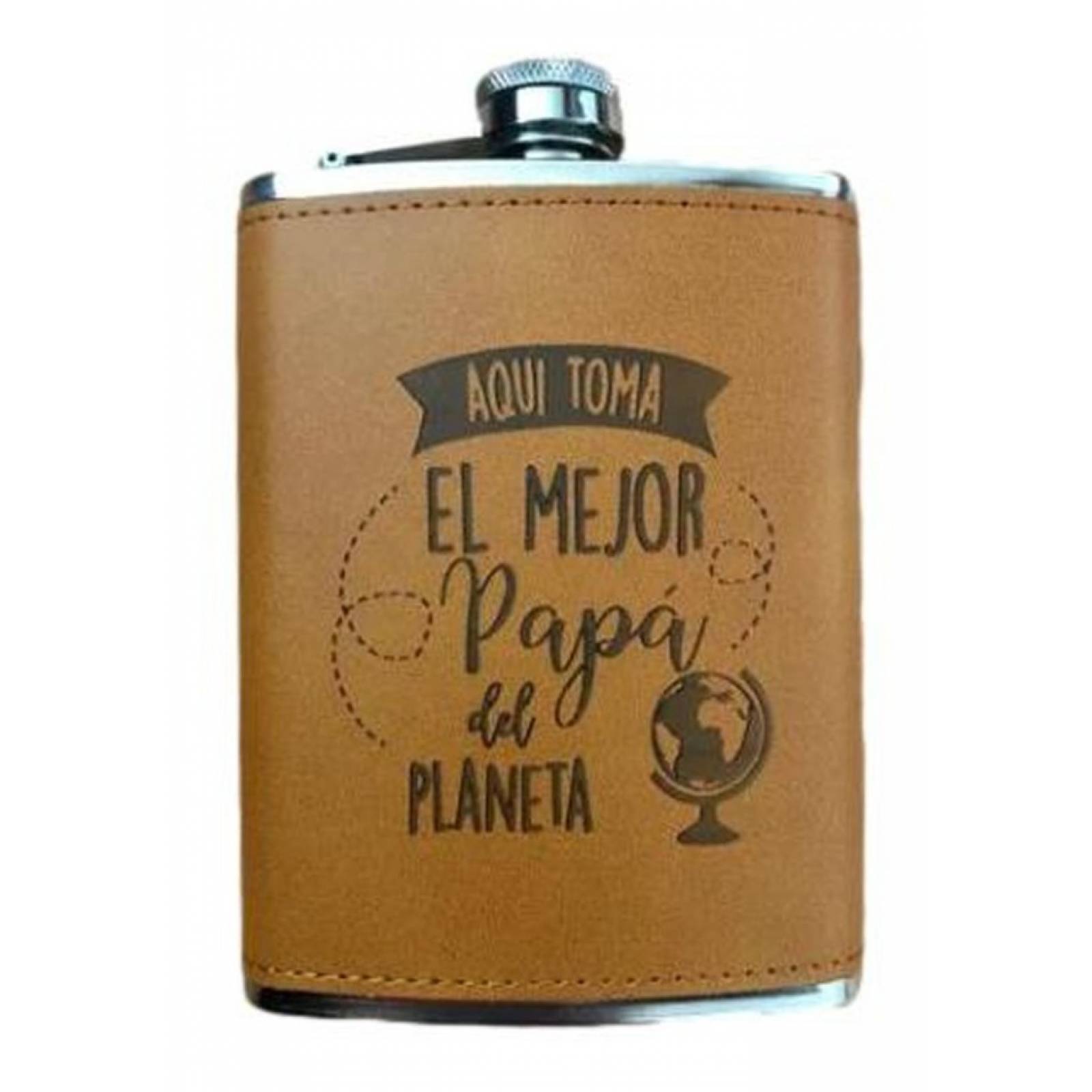 Licorera Ánfora 8oz Acero Inoxidable Negra Y Vinipiel Café