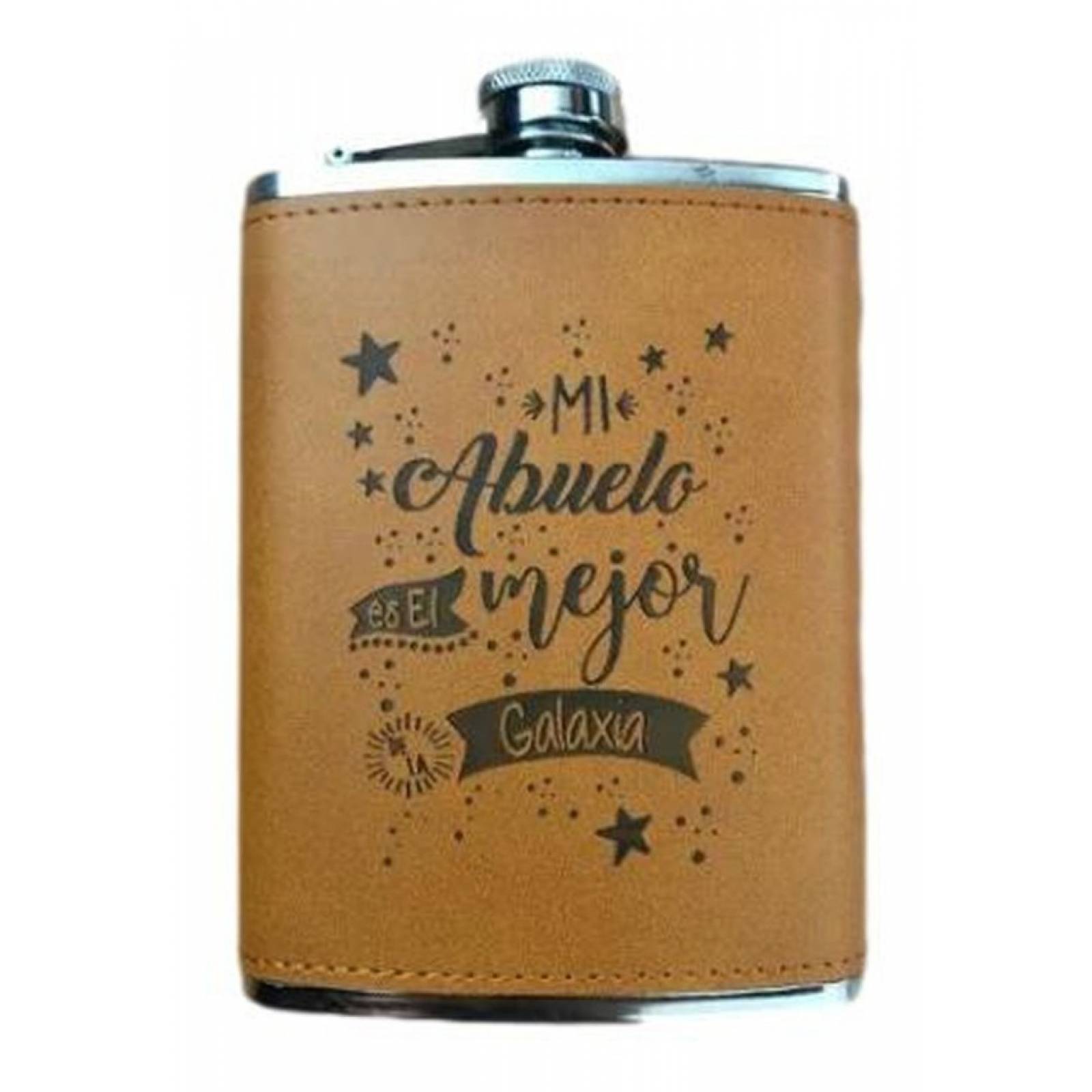 Licorera Ánfora 8oz Acero Inoxidable Negra Y Vinipiel Café