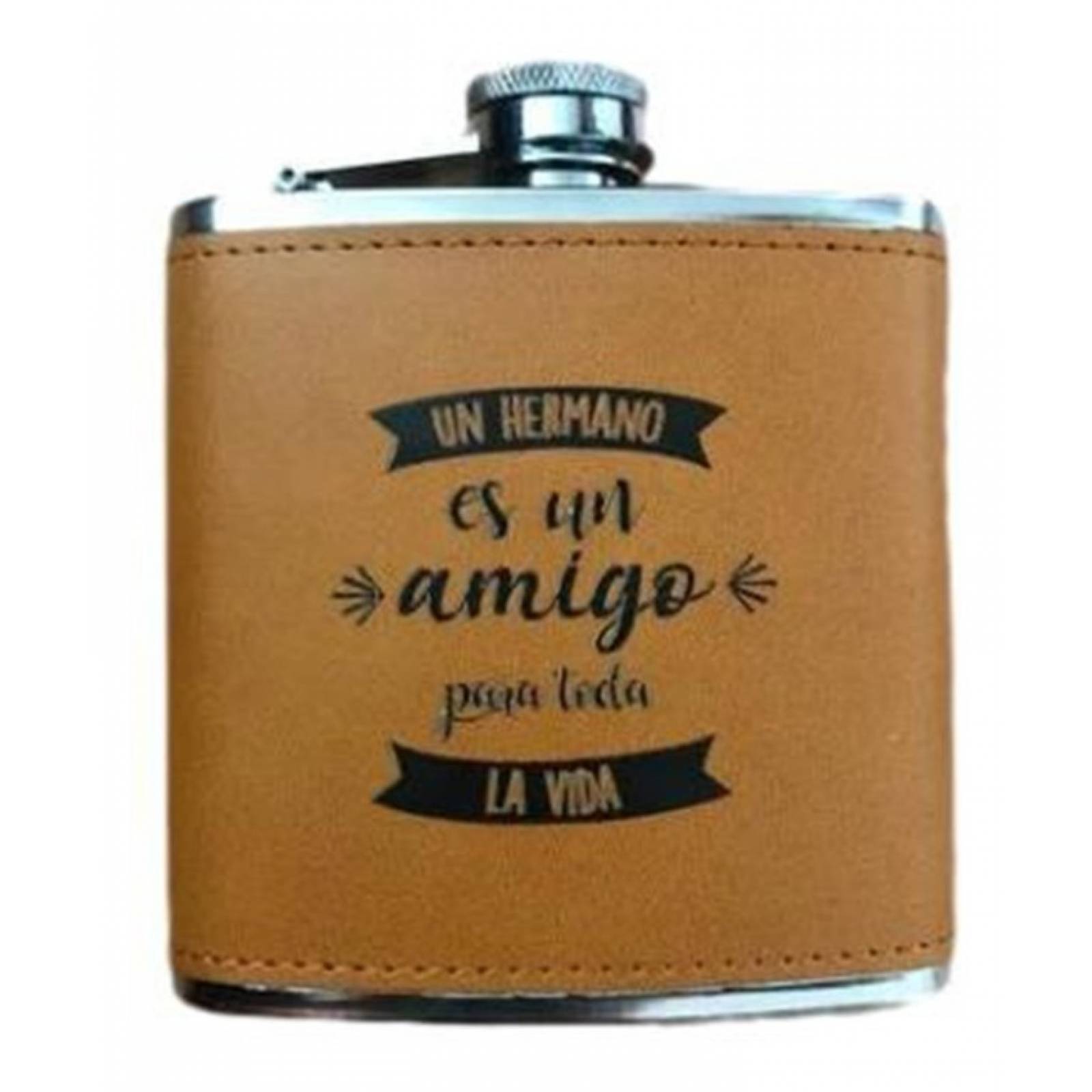 Licorera Ánfora 8oz Acero Inoxidable Negra Y Vinipiel Café