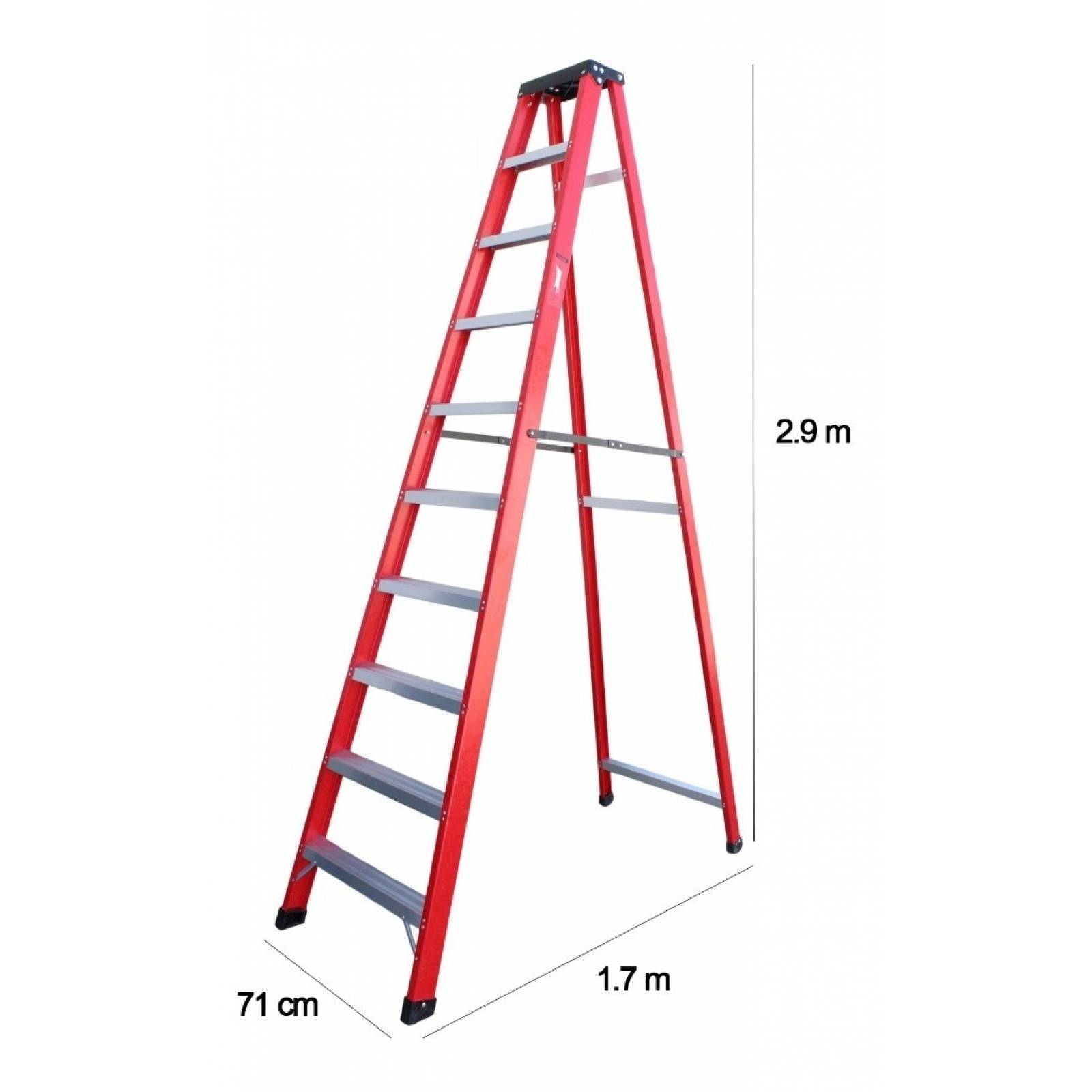 Escalera Tijera 3 Metros Fibra D Vidrio 10 Peldaños Plegable