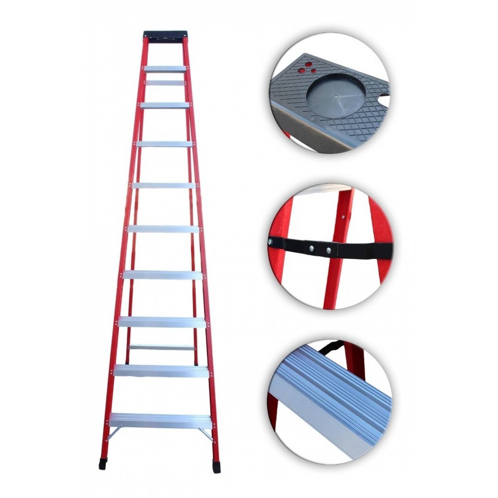 Escalera Tijera 3 Metros Fibra D Vidrio 10 Peldaños Plegable