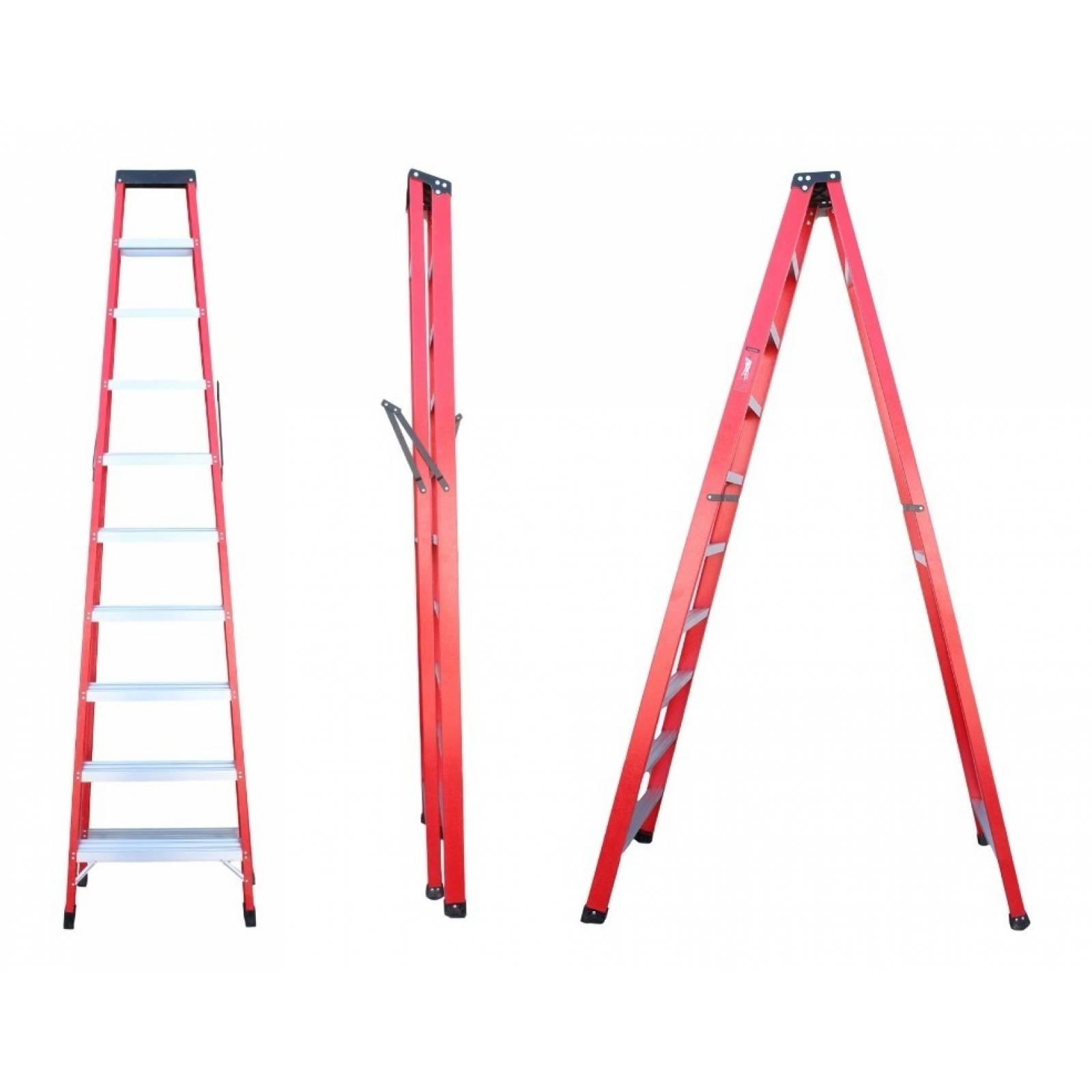 Escalera Tijera 3 Metros Fibra D Vidrio 10 Peldaños Plegable