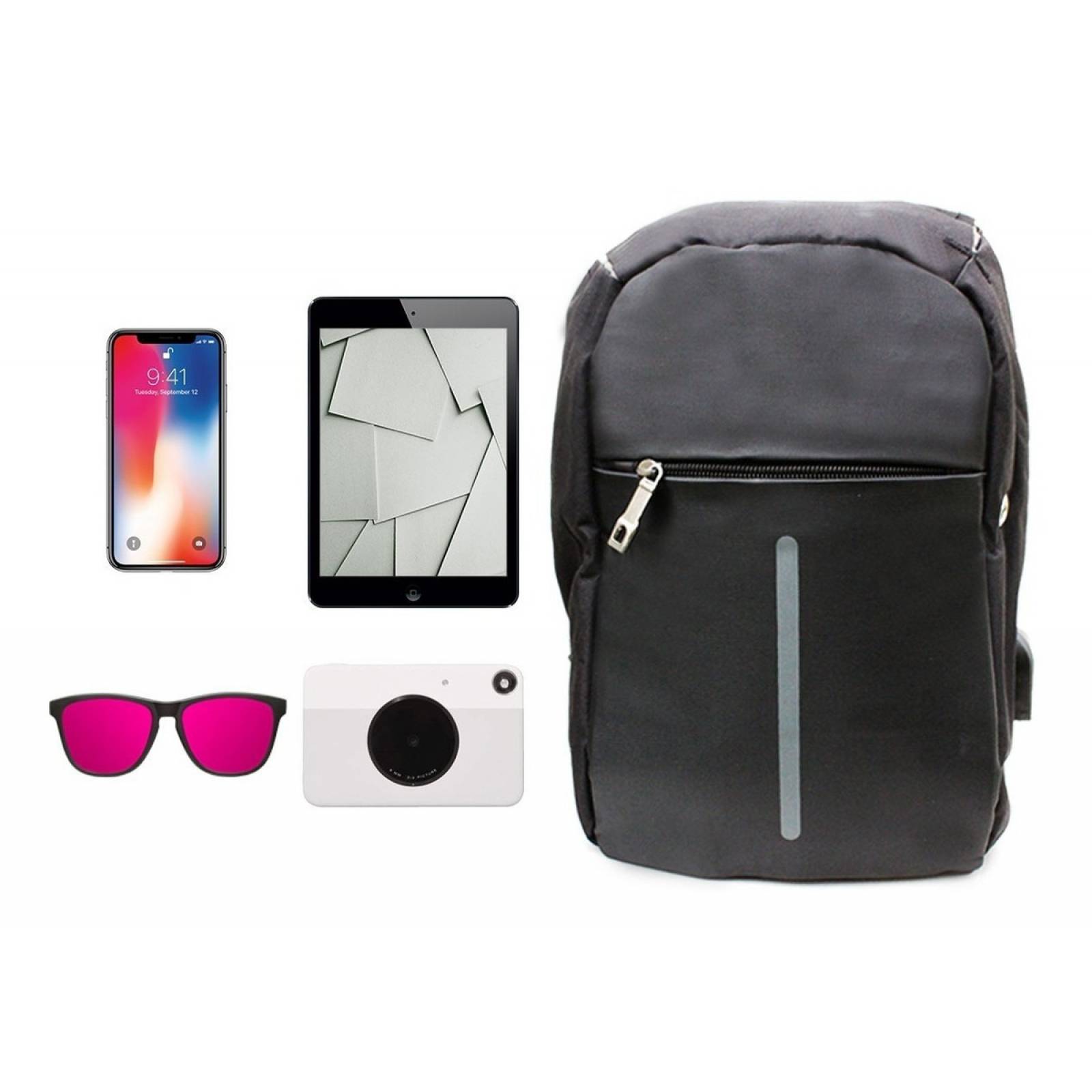 Mochila Backpack Antirobo Impermeable Puerto Usb Pechera Cruzada Bandolera Hombro Cierre Oculto