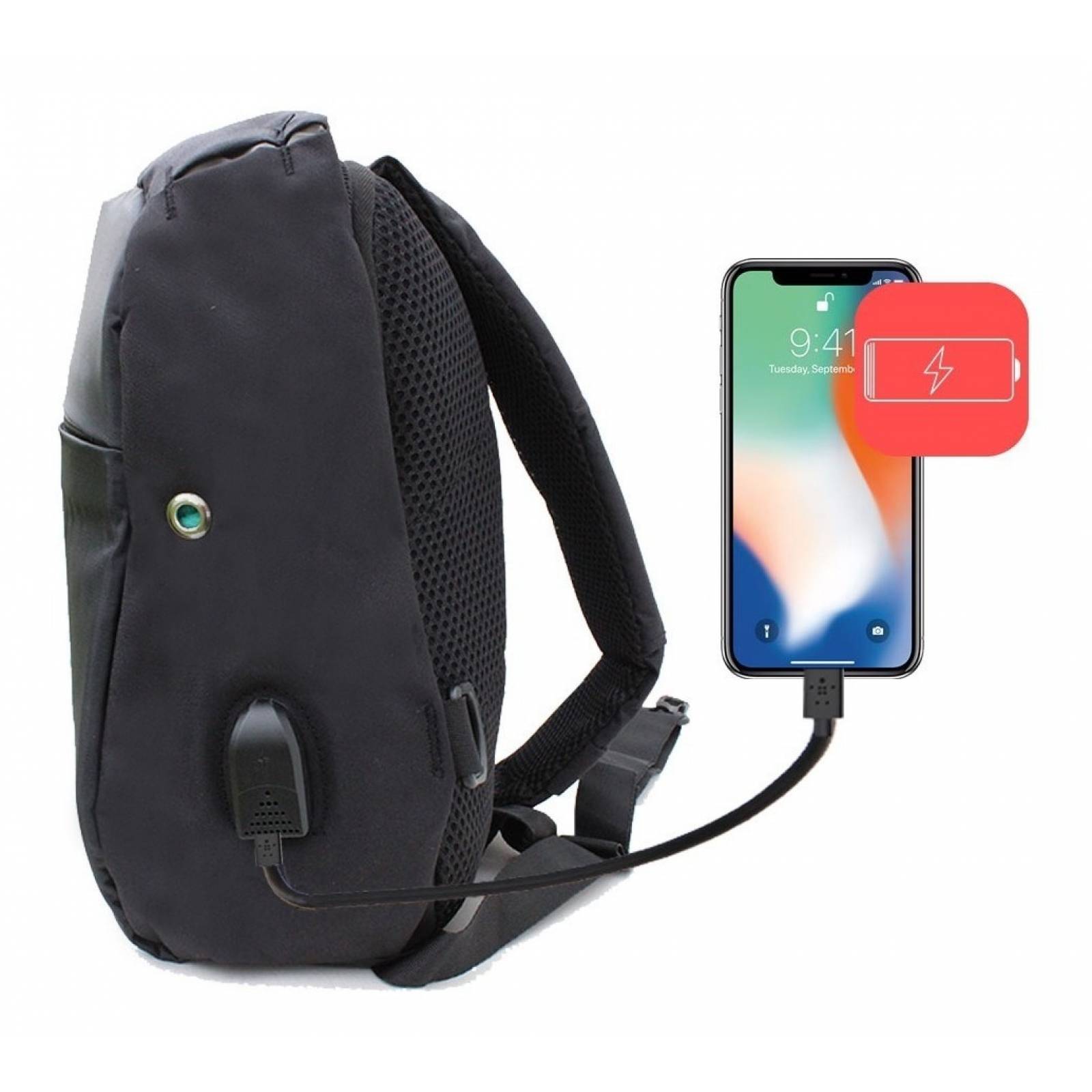 Mochila Backpack Antirobo Impermeable Puerto Usb Pechera Cruzada Bandolera Hombro Cierre Oculto