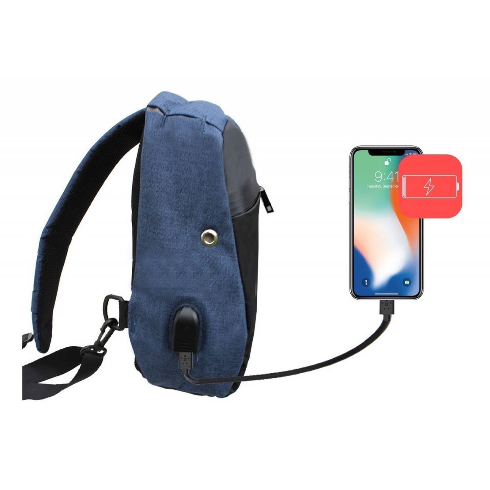 Mochila Backpack Antirobo Impermeable Puerto Usb Pechera Cruzada Bandolera Hombro Cierre Oculto
