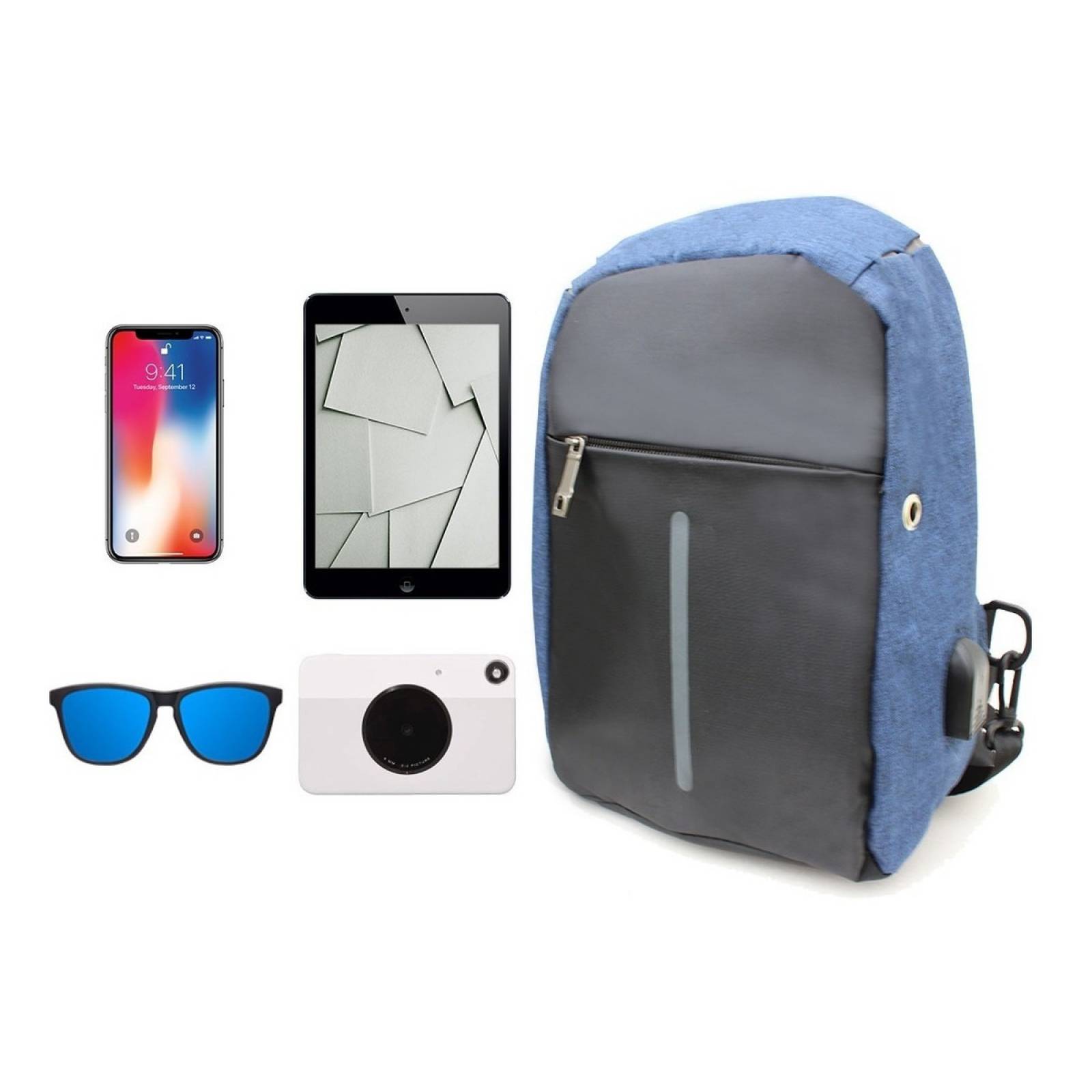 Mochila Backpack Antirobo Impermeable Puerto Usb Pechera Cruzada Bandolera Hombro Cierre Oculto