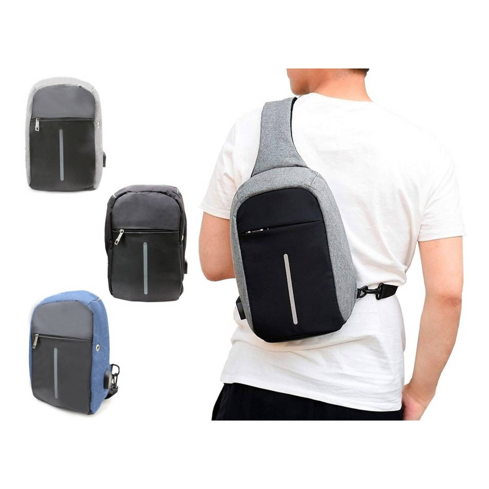 Mochila Backpack Antirobo Impermeable Puerto Usb Pechera Cruzada Bandolera Hombro Cierre Oculto