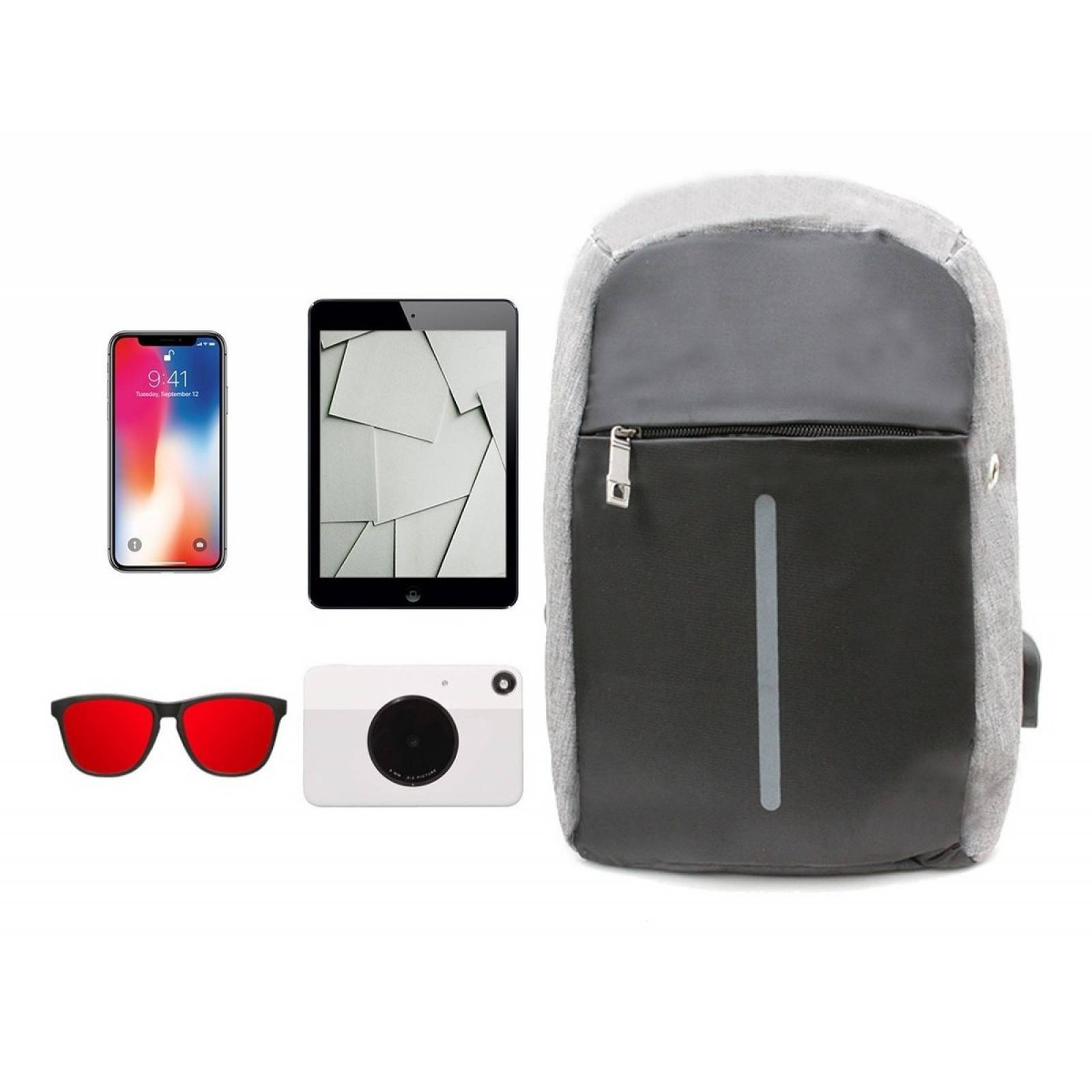 Mochila Backpack Antirobo Impermeable Puerto Usb Pechera Cruzada Bandolera Hombro Cierre Oculto