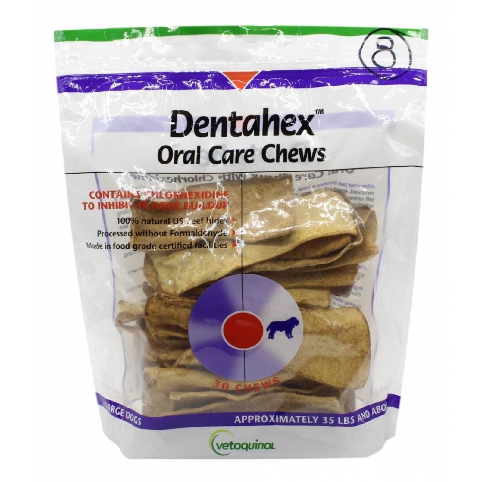 Carnaza Masticable Cuidado Oral Dentahex 30pzas Raza Grande 