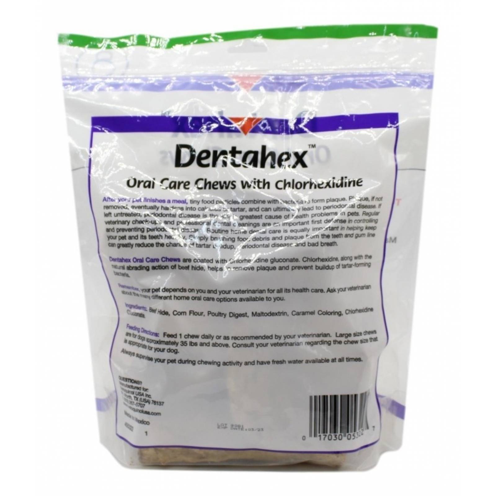 Carnaza Masticable Cuidado Oral Dentahex 30pzas Raza Grande 