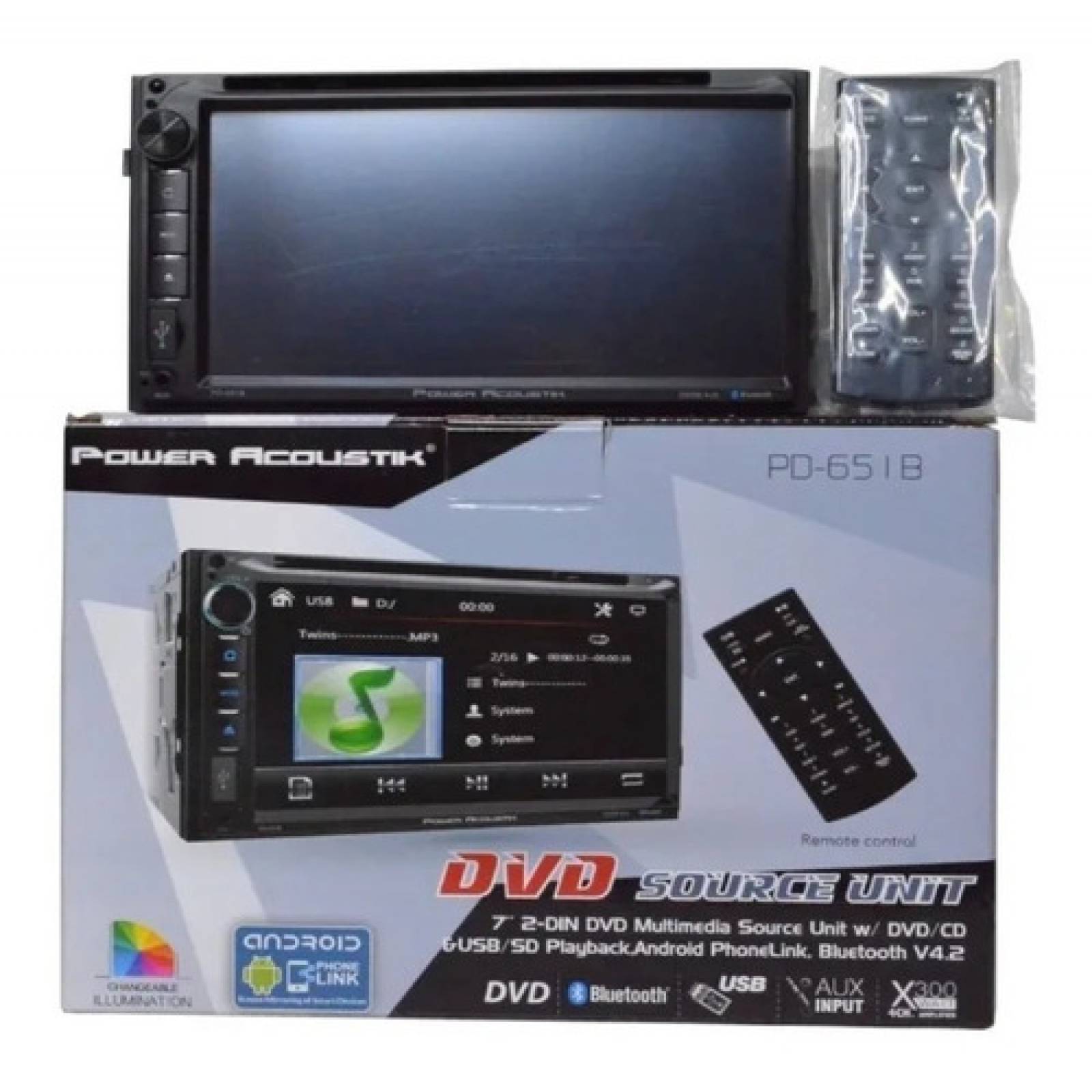Pantalla Power Acoustik Pd651b 6 5puLG Dvd Usb Mirrorlink Bt