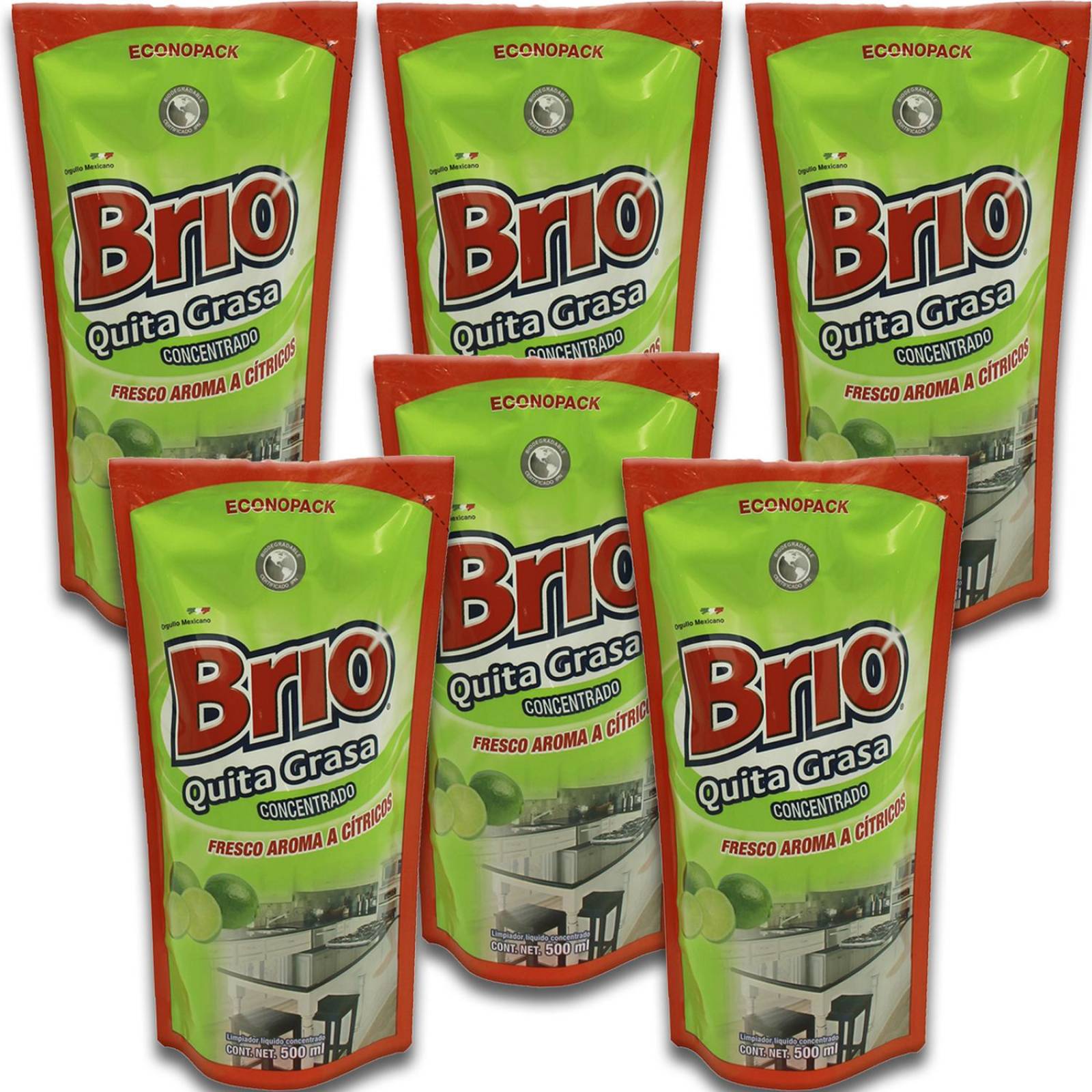 6Pk - Brio Quita Grasa Citricos Econopack 500Ml 