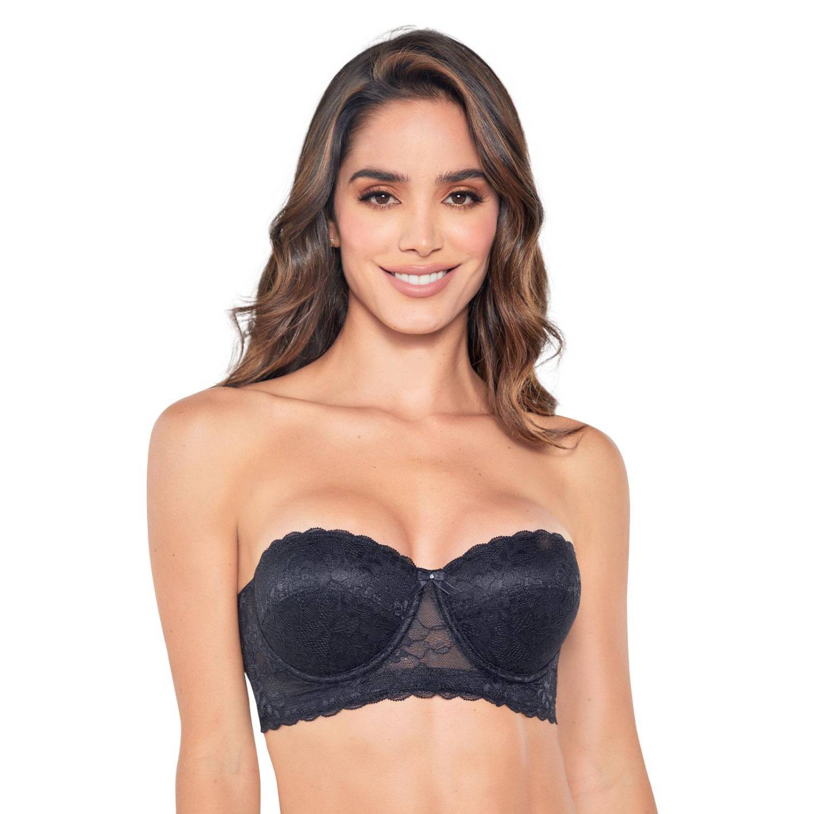 Brasier Strapless Espalda Ancha con Encaje y Copa Prehormada Mujer 