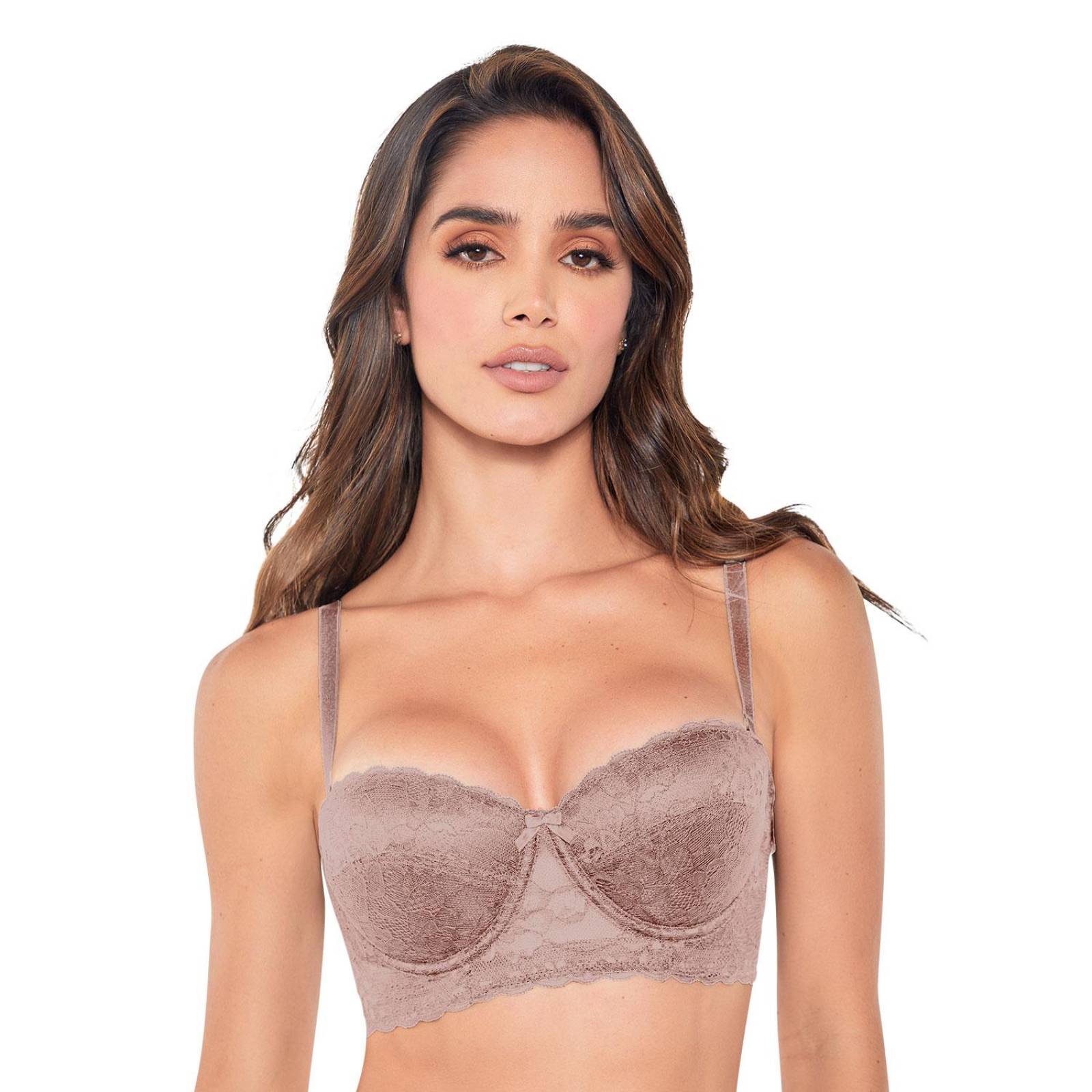 Brasier Strapless Espalda Ancha con Encaje y Copa Prehormada Mujer 