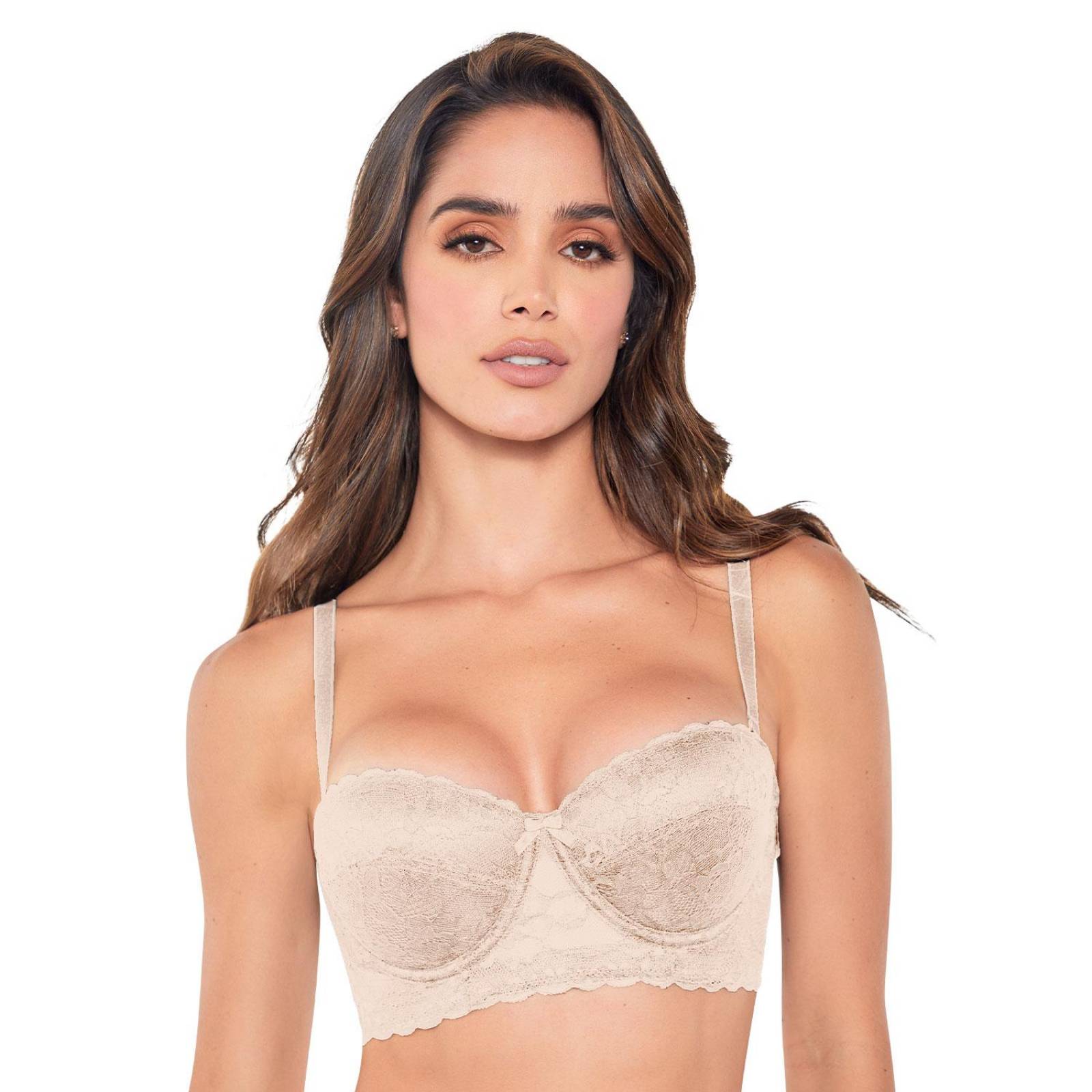 Brasier Strapless Espalda Ancha con Encaje y Copa Prehormada Mujer 