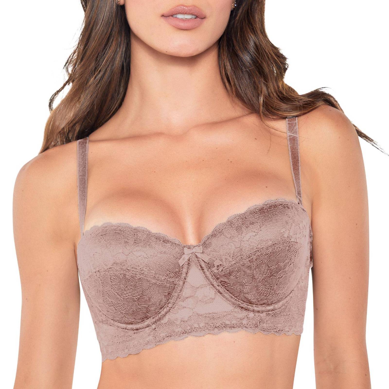 Brasier Strapless Espalda Ancha con Encaje y Copa Prehormada Mujer 
