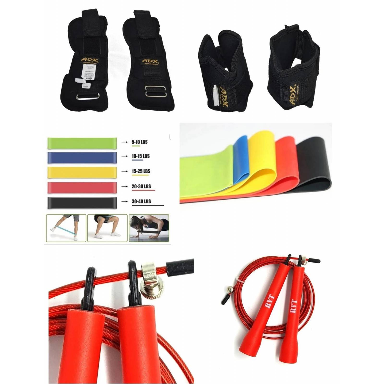 Kit Par De Polainas 2Kg + Set 5 Ligas + Cuerda Rápida 