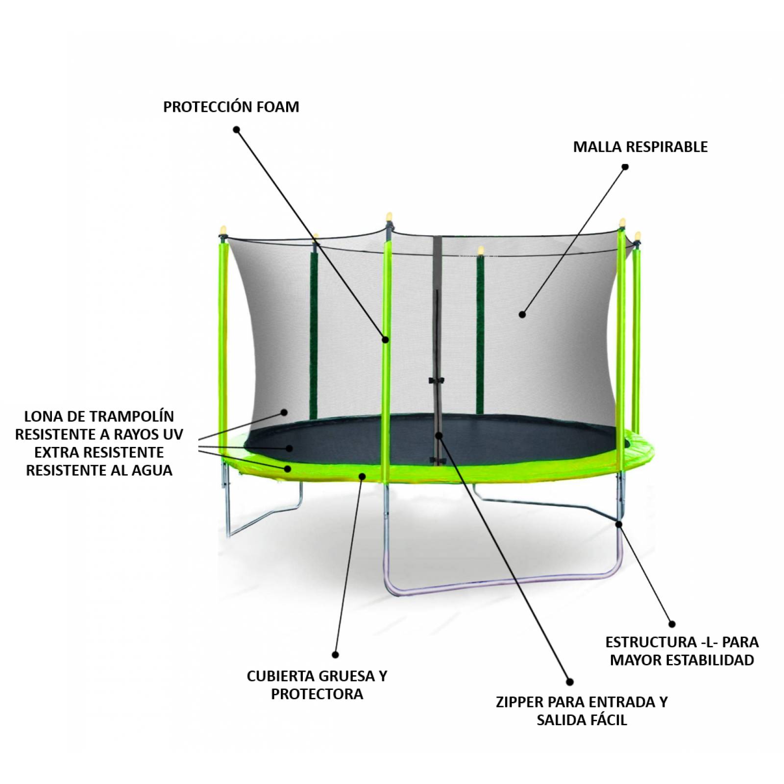 Trampolín Brincolín De 8 Pies 2.43m Diametro (CL) Verde Unitalla