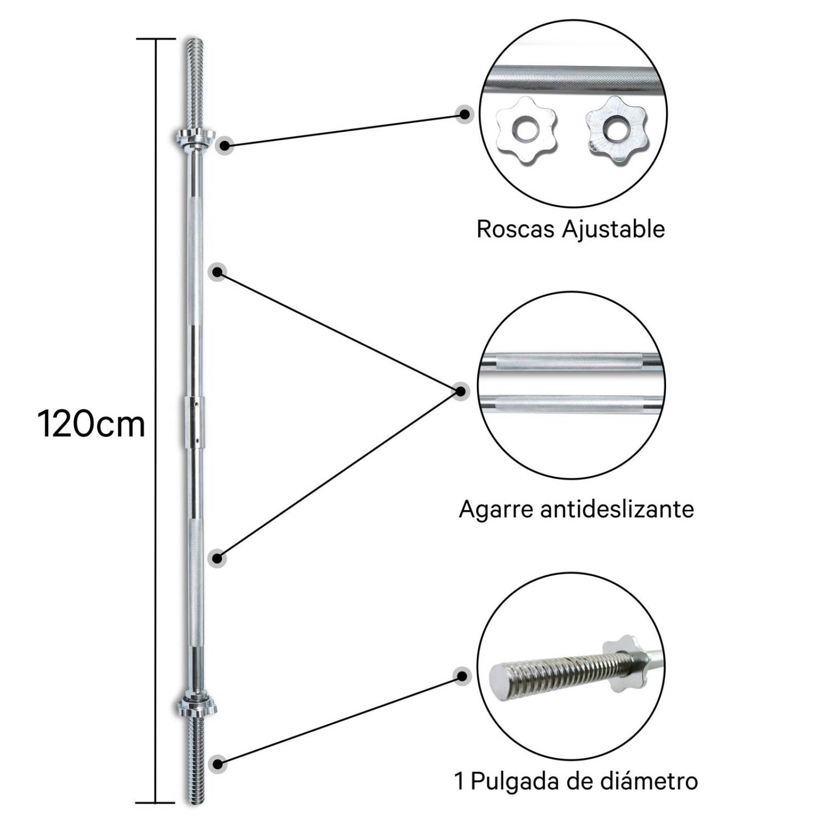 Barra Recta Armable de 47" Cromada Fuxion Sports(CL) Plateado