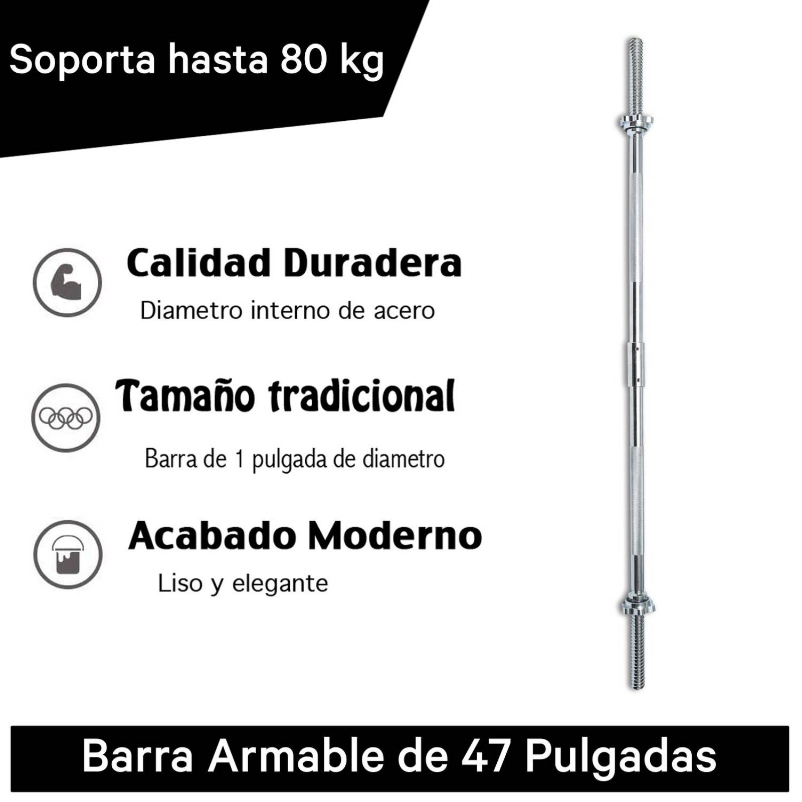 Barra Recta Armable de 47" Cromada Fuxion Sports(CL) Plateado