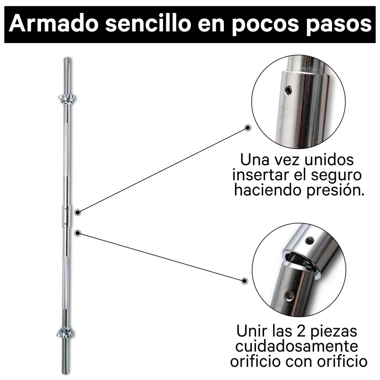 Barra Recta Armable de 47" Cromada Fuxion Sports(CL) Plateado