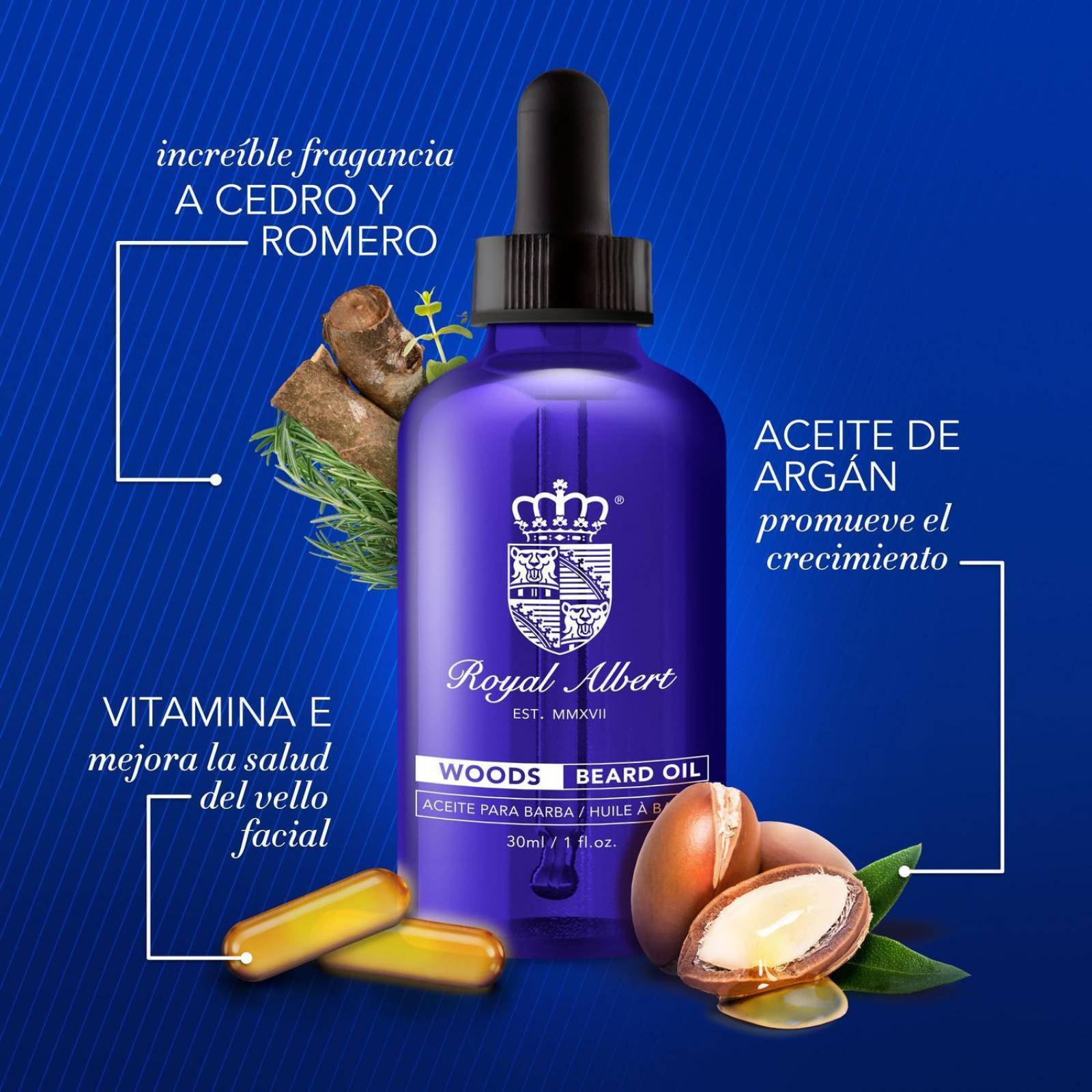 Aceite para Barba y Bigote Royal Albert, Aroma Woods 