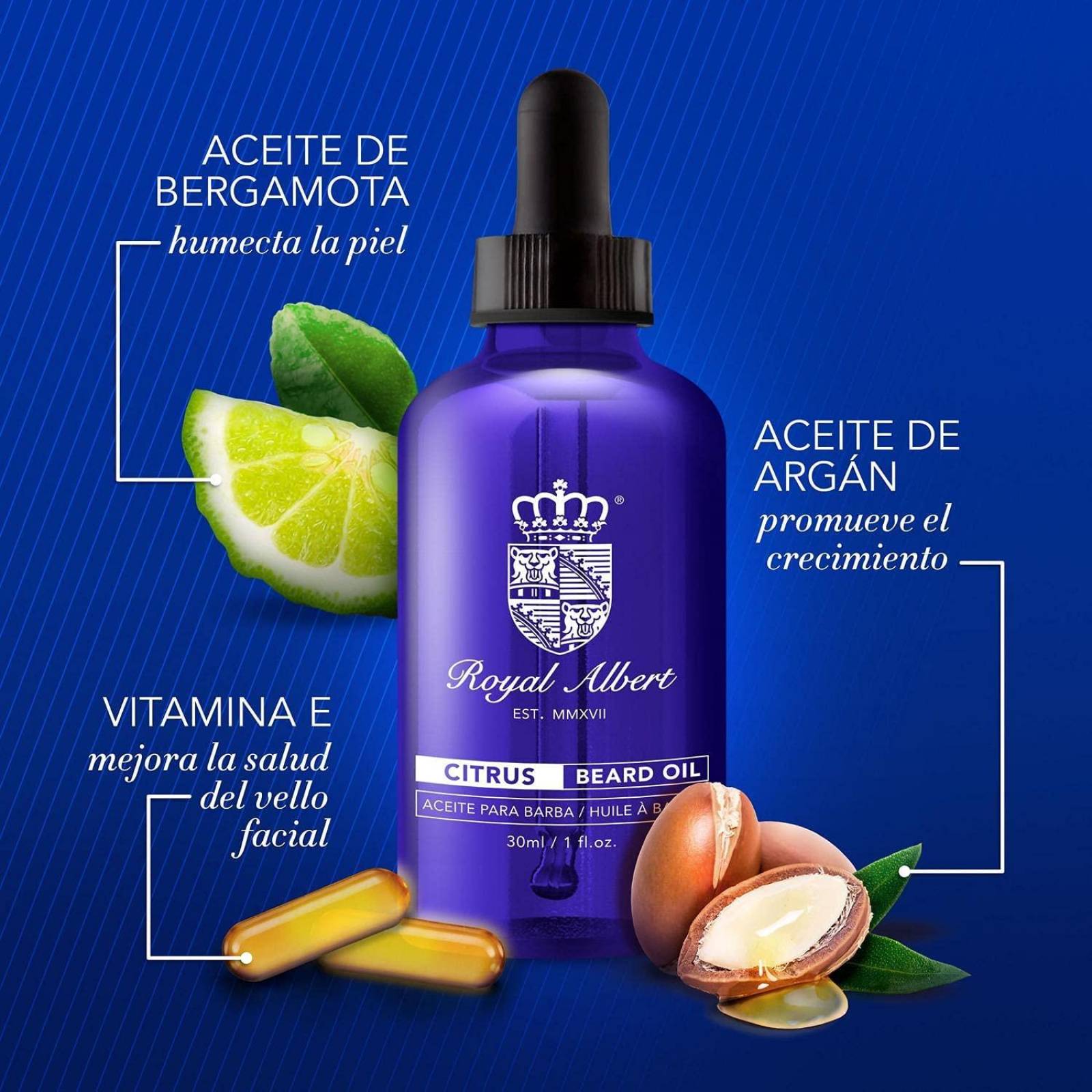 Aceite para Barba y Bigote Royal Albert, Aroma Citrus 