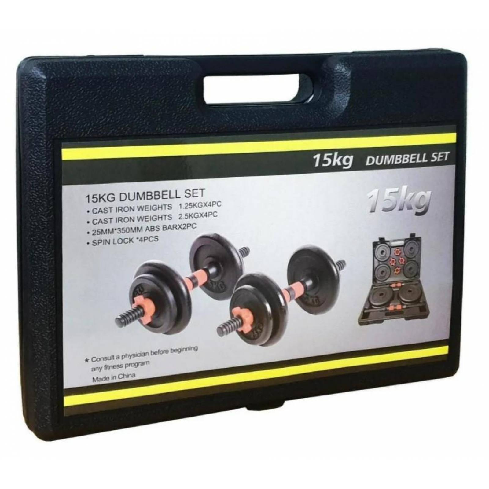 Set 2 Mancuernas 15 kg, Fuxion Sports, Metal con 8 Discos Negro unitalla