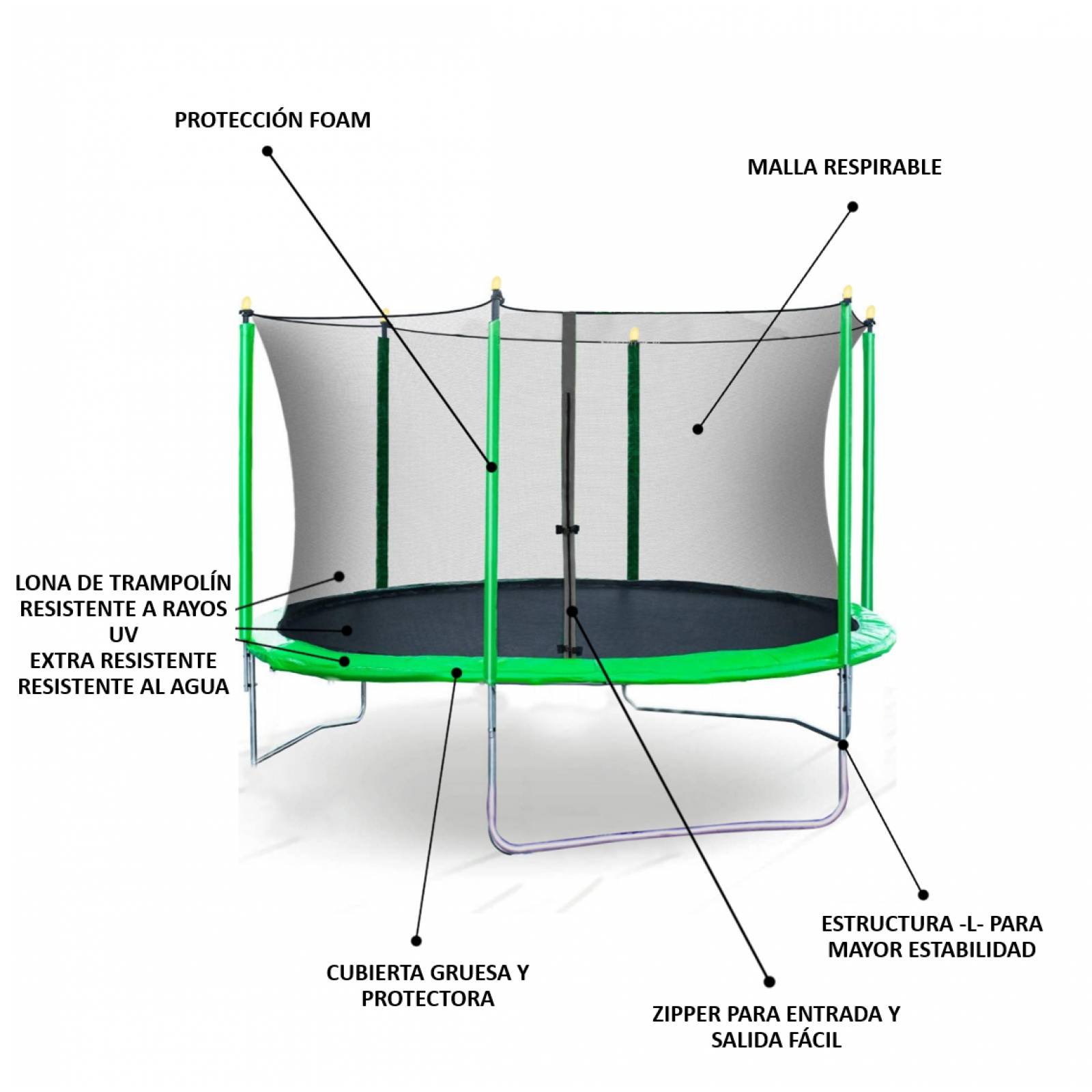 Trampolín Brincolín 8 Pies Fuxion Sports, Individual, Seguro 