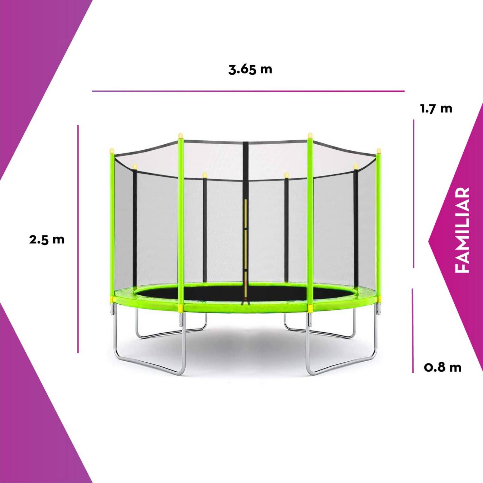 Trampolín Brincolín 12 Pies Fuxion Sports, Familiar, Seguro Verde Unitalla