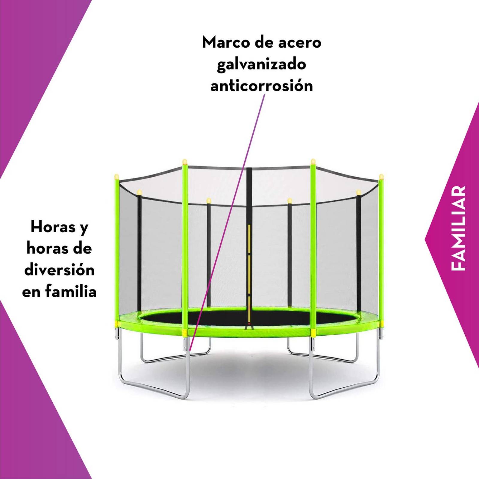 Trampolín Brincolín 12 Pies Fuxion Sports, Familiar, Seguro Verde Unitalla