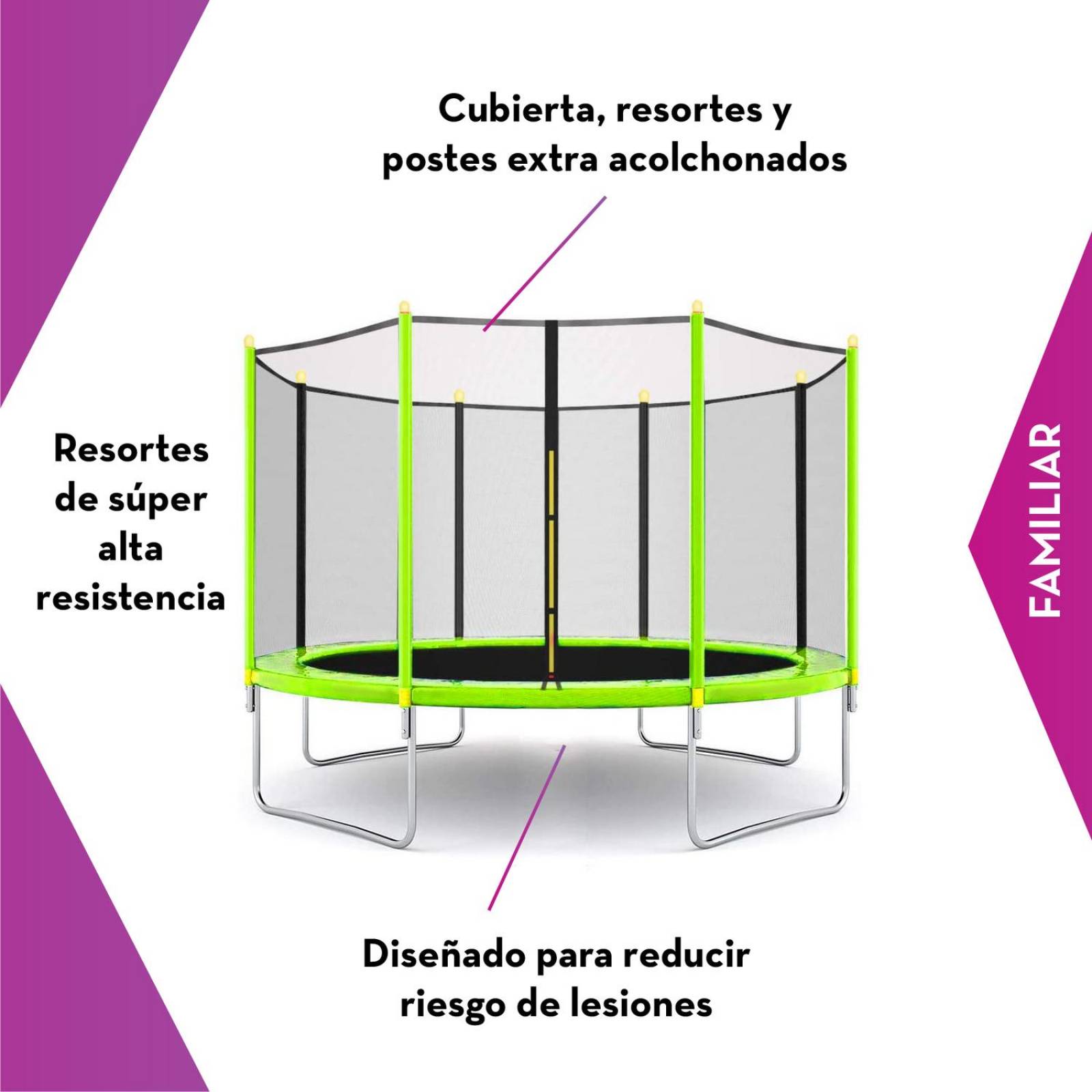 Trampolín Brincolín 12 Pies Fuxion Sports, Familiar, Seguro Verde Unitalla