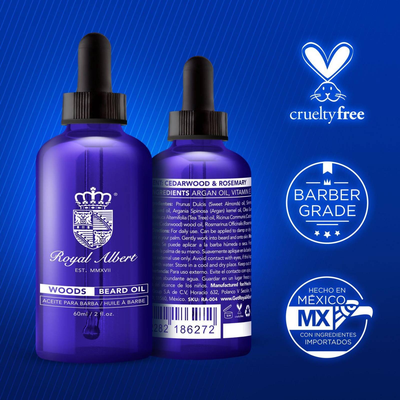 Aceite para Barba y Bigote Royal Albert, Aroma Woods, 60 ml 