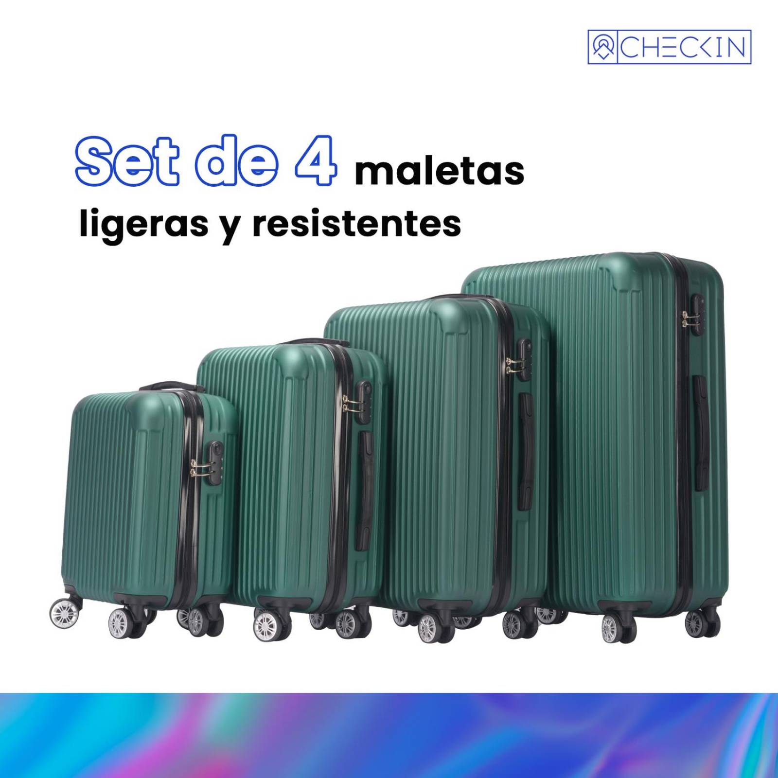 Set de 4 Maletas Check In, Resistente ABS, Amplias y Ligeras Verde Unitalla
