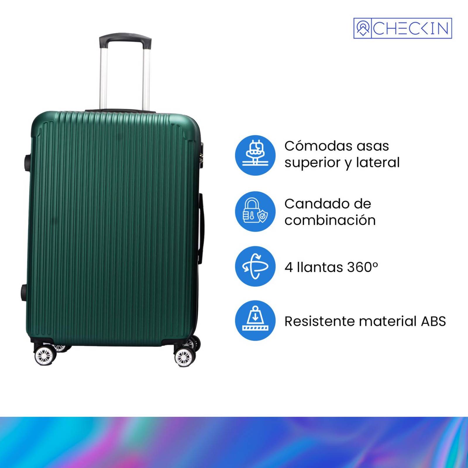 Set de 4 Maletas Check In, Resistente ABS, Amplias y Ligeras Verde Unitalla